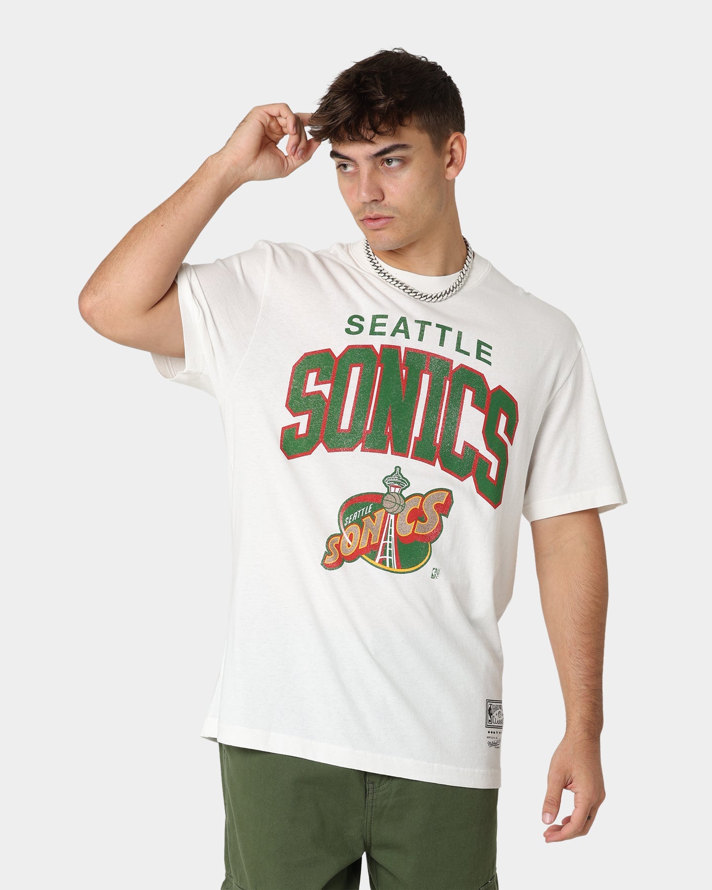 Mitchell & Ness Seattle Supersonics XL Arch Vintage T-Shirt Vintage White
