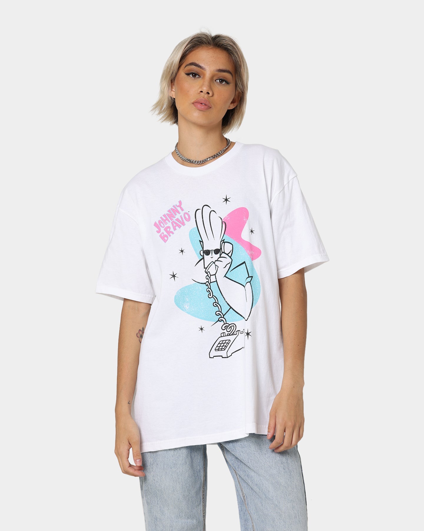 American Thrift X Johnny Bravo Dial-A-Hunk T-Shirt White Style001