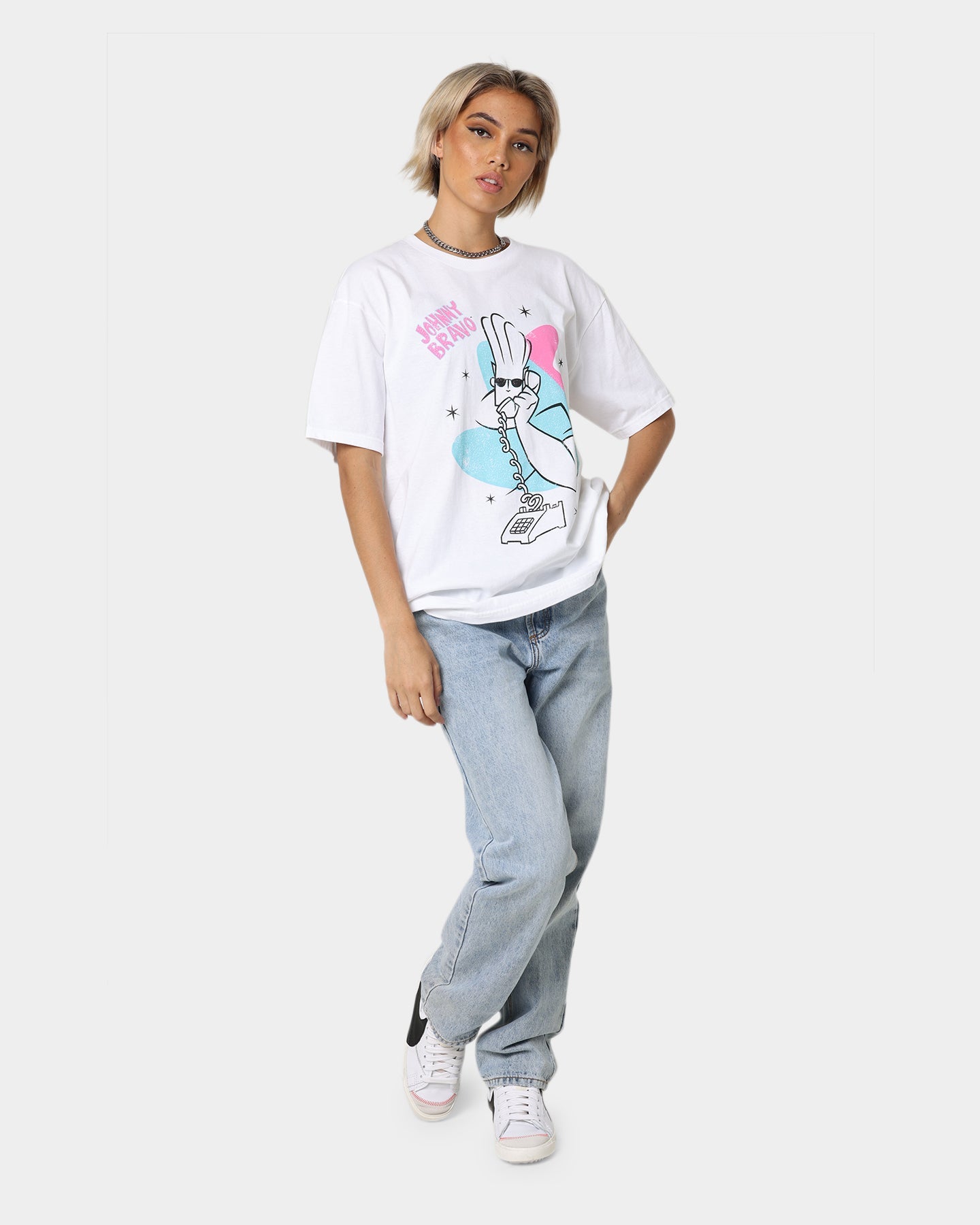 American Thrift X Johnny Bravo Dial-A-Hunk T-Shirt White Style001