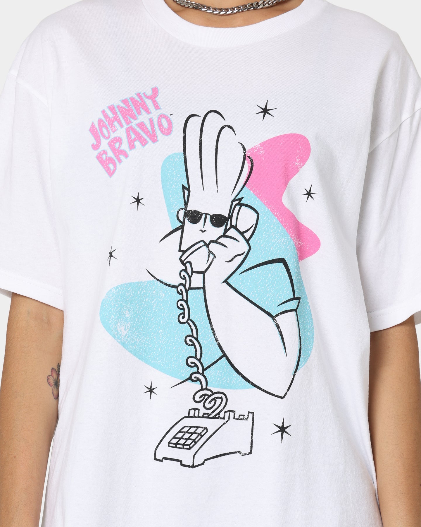 American Thrift X Johnny Bravo Dial-A-Hunk T-Shirt White Style001