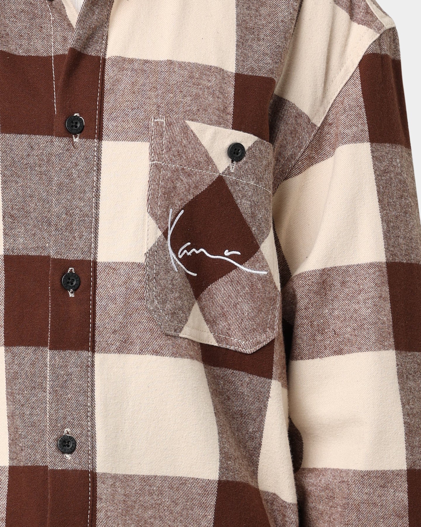 Karl Kani Chest Signature Flannel Shirt Cream Style001