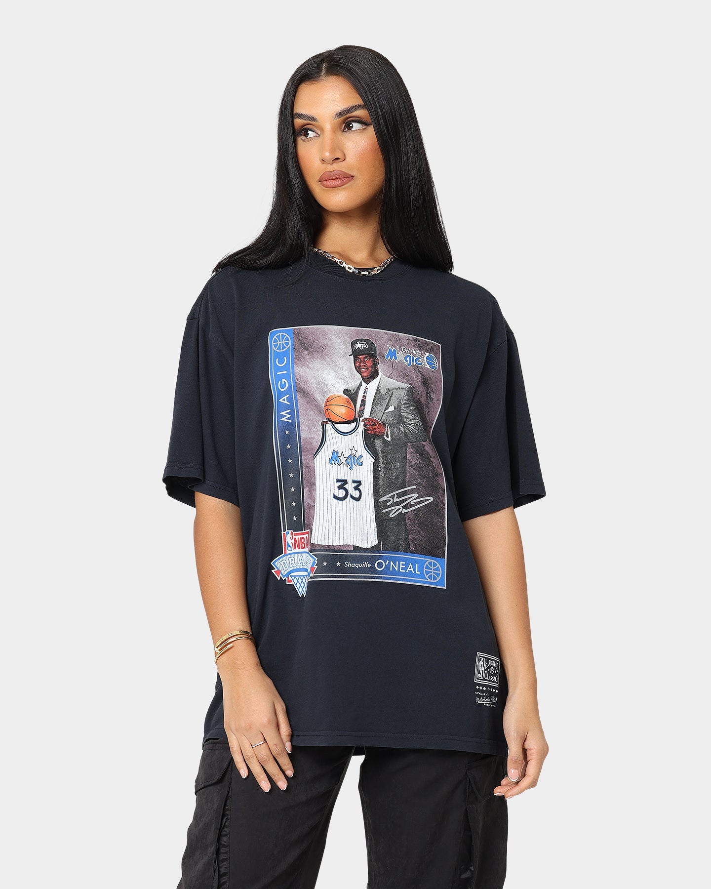 Mitchell & Ness Orlando Magic Shaquille O'Neal Draft Day Vintage T-Shirt Faded Black Style001