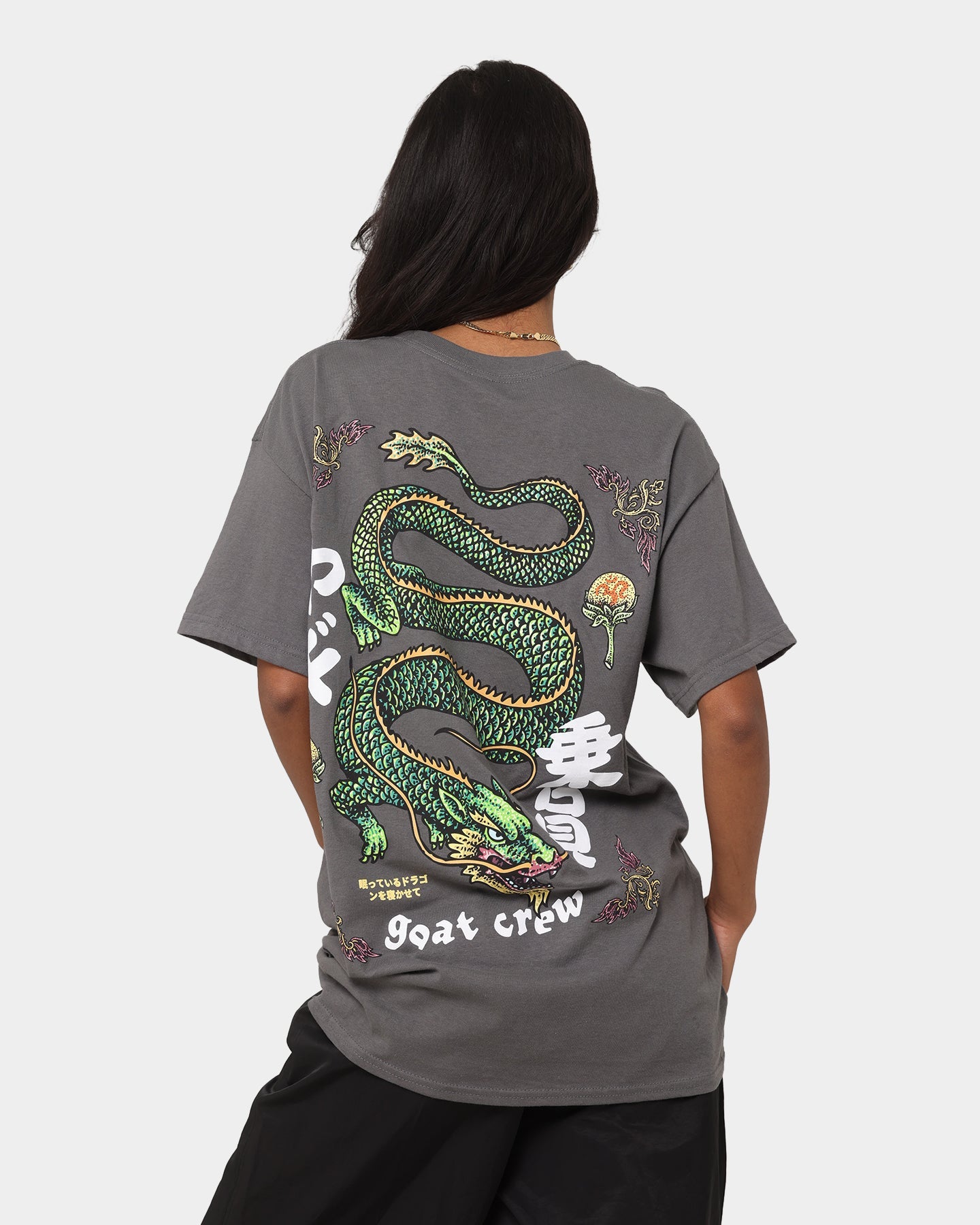 Goat Crew Sleeping Dragons T-Shirt Charcoal Style001
