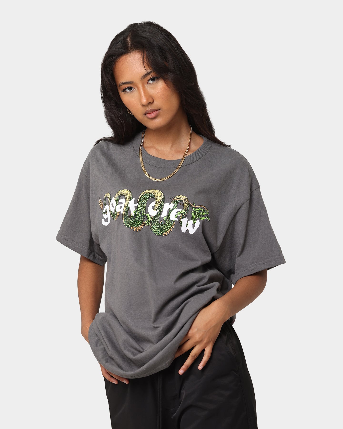Goat Crew Sleeping Dragons T-Shirt Charcoal Style001