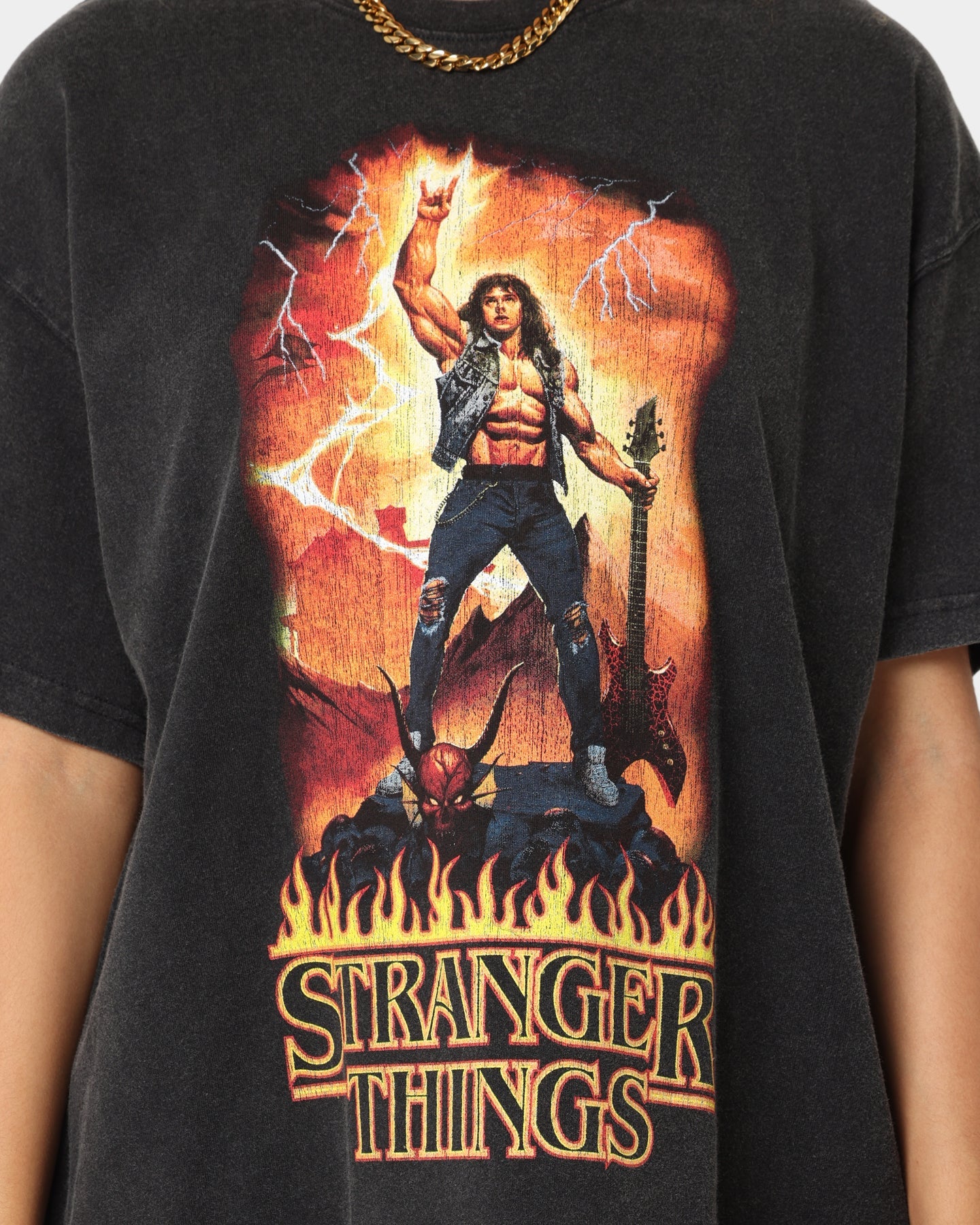 Goat Crew X Stranger Things Metal Vintage T-Shirt Vintage Black Style001