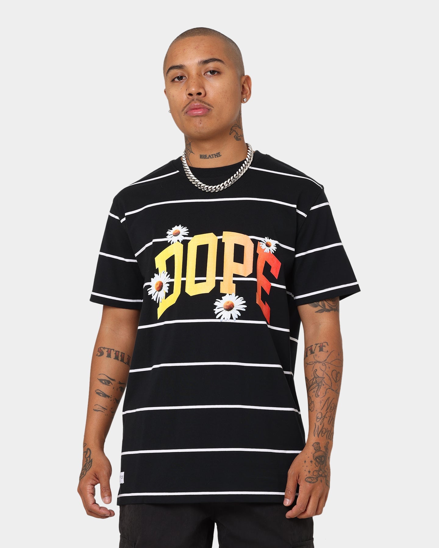 Dope Daisy Stripe T-Shirt Black/White/Multi-Coloured