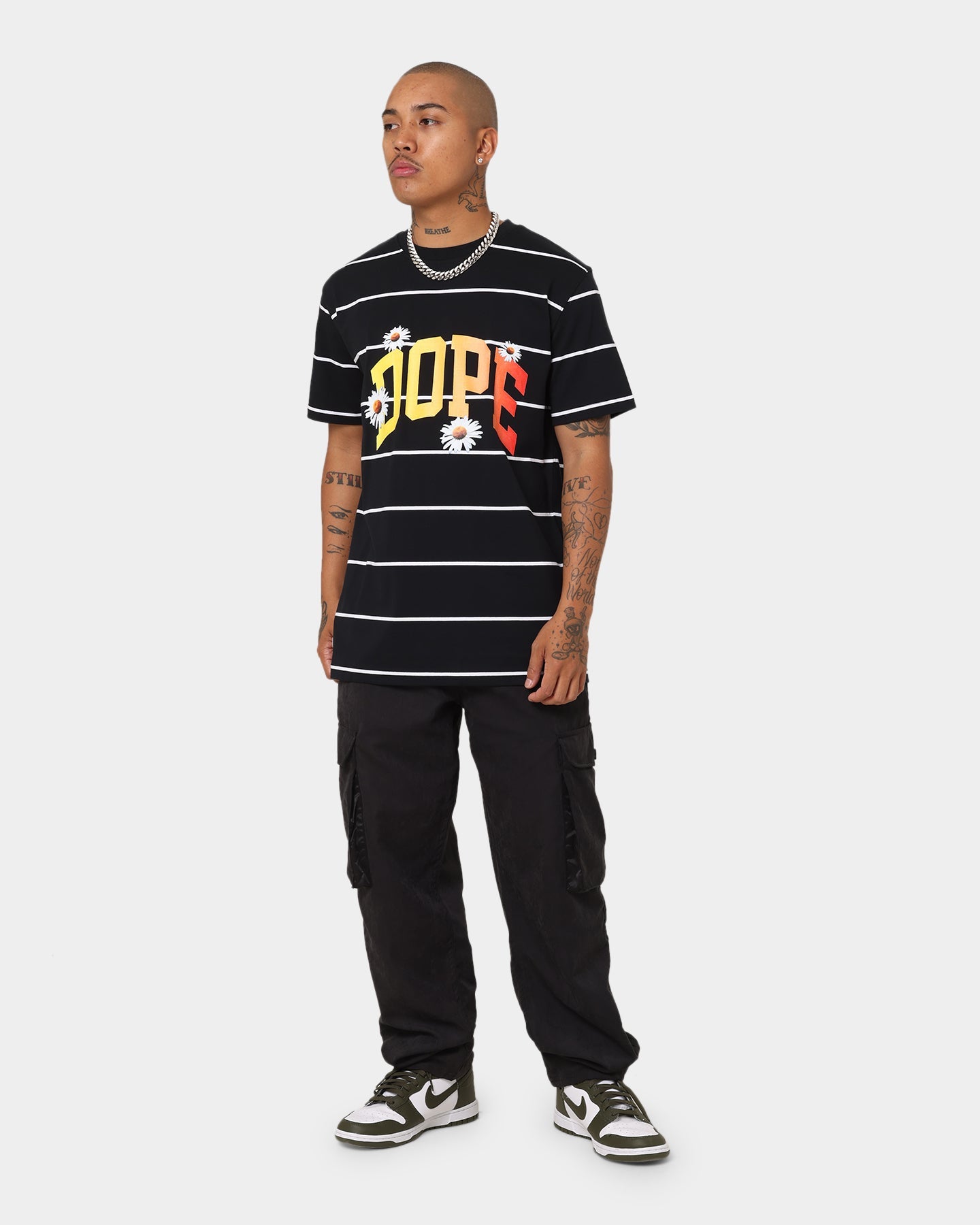 Dope Daisy Stripe T-Shirt Black/White/Multi-Coloured