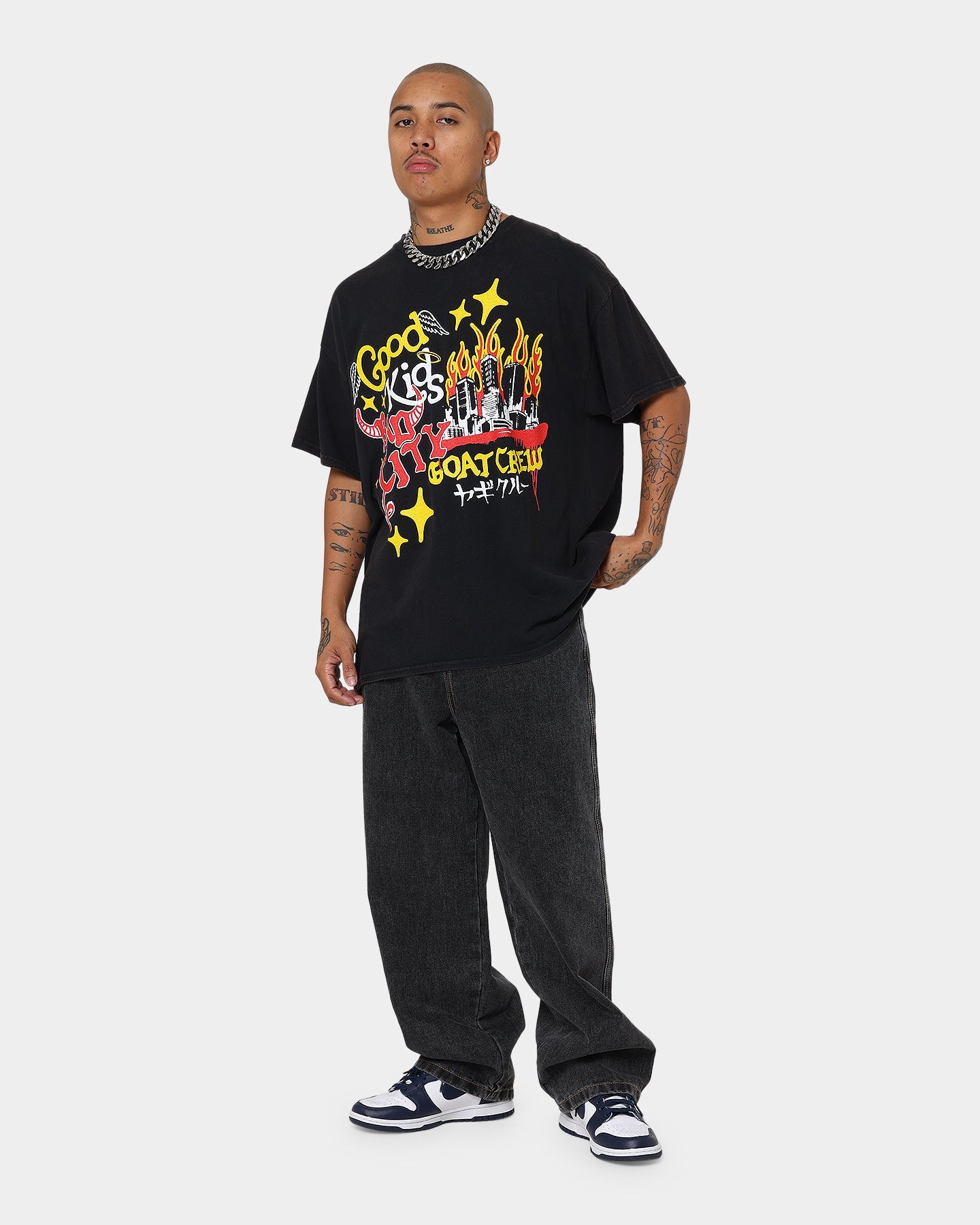 Goat Crew Good Kids Bad City All Over Print T-Shirt Washed Black