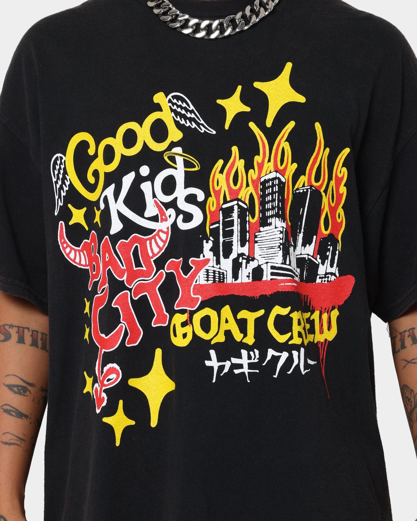 Goat Crew Good Kids Bad City All Over Print T-Shirt Washed Black