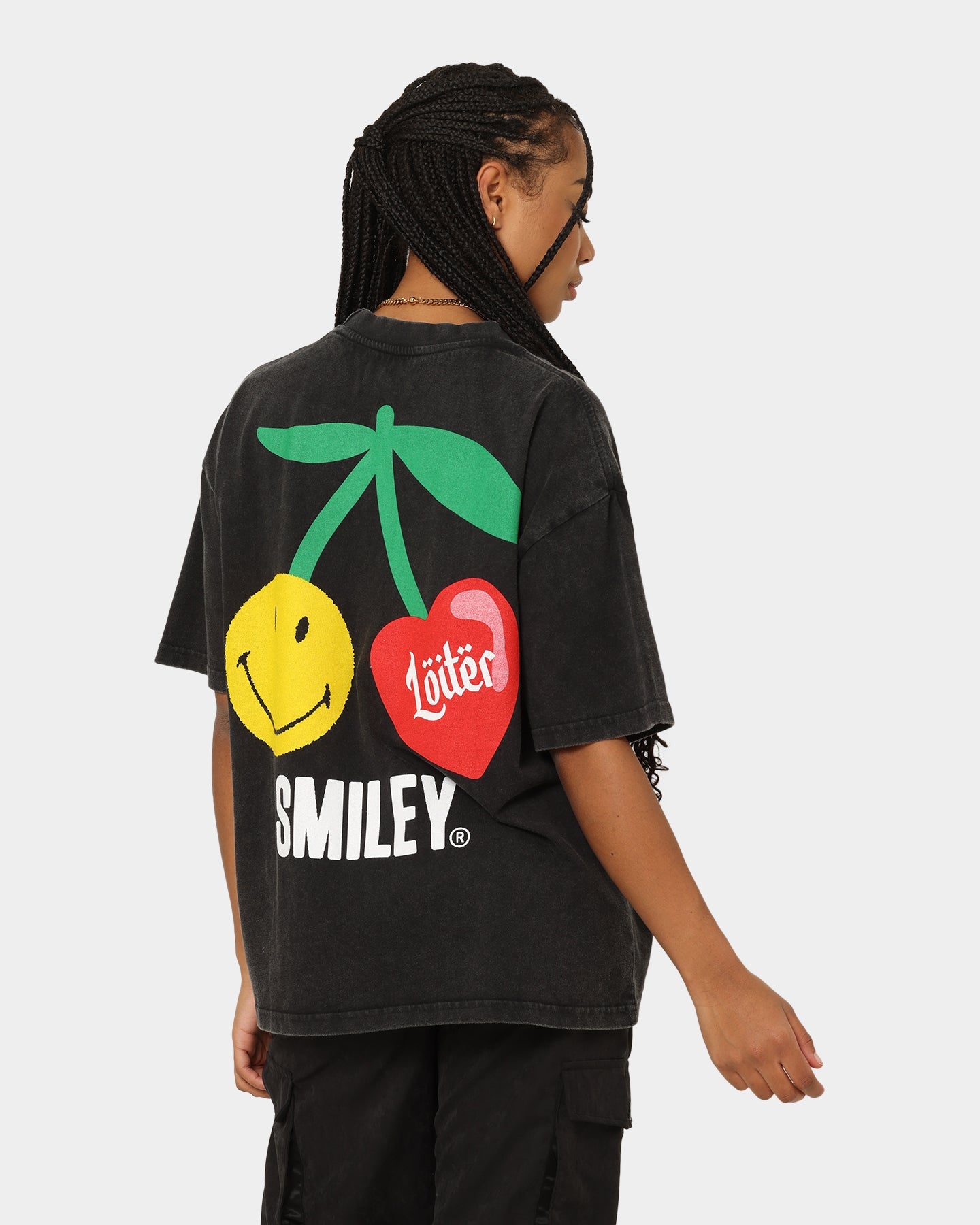 Loiter X Smiley Live Laugh Loiter Vintage T-Shirt Vintage Black Style001