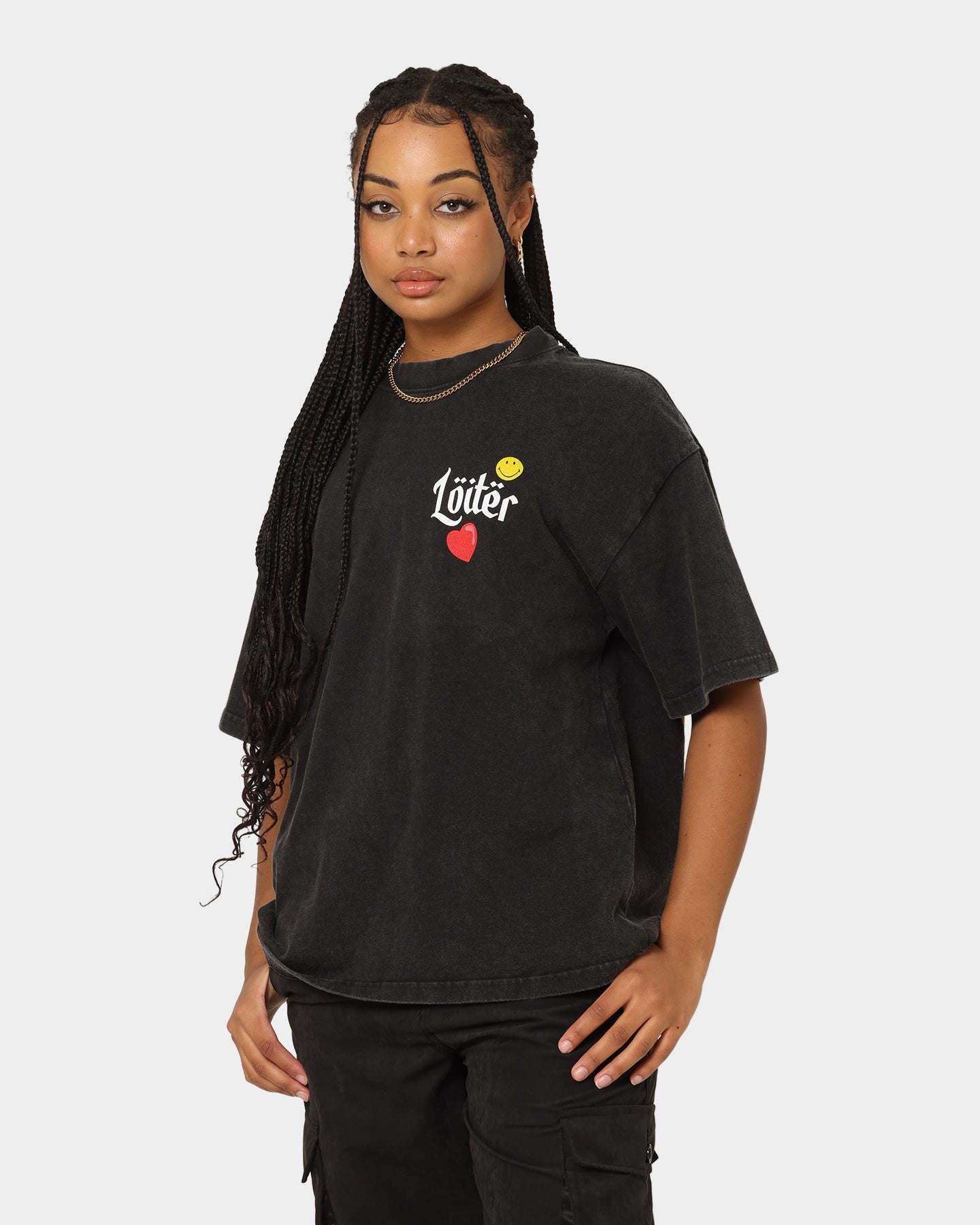 Loiter X Smiley Live Laugh Loiter Vintage T-Shirt Vintage Black Style001