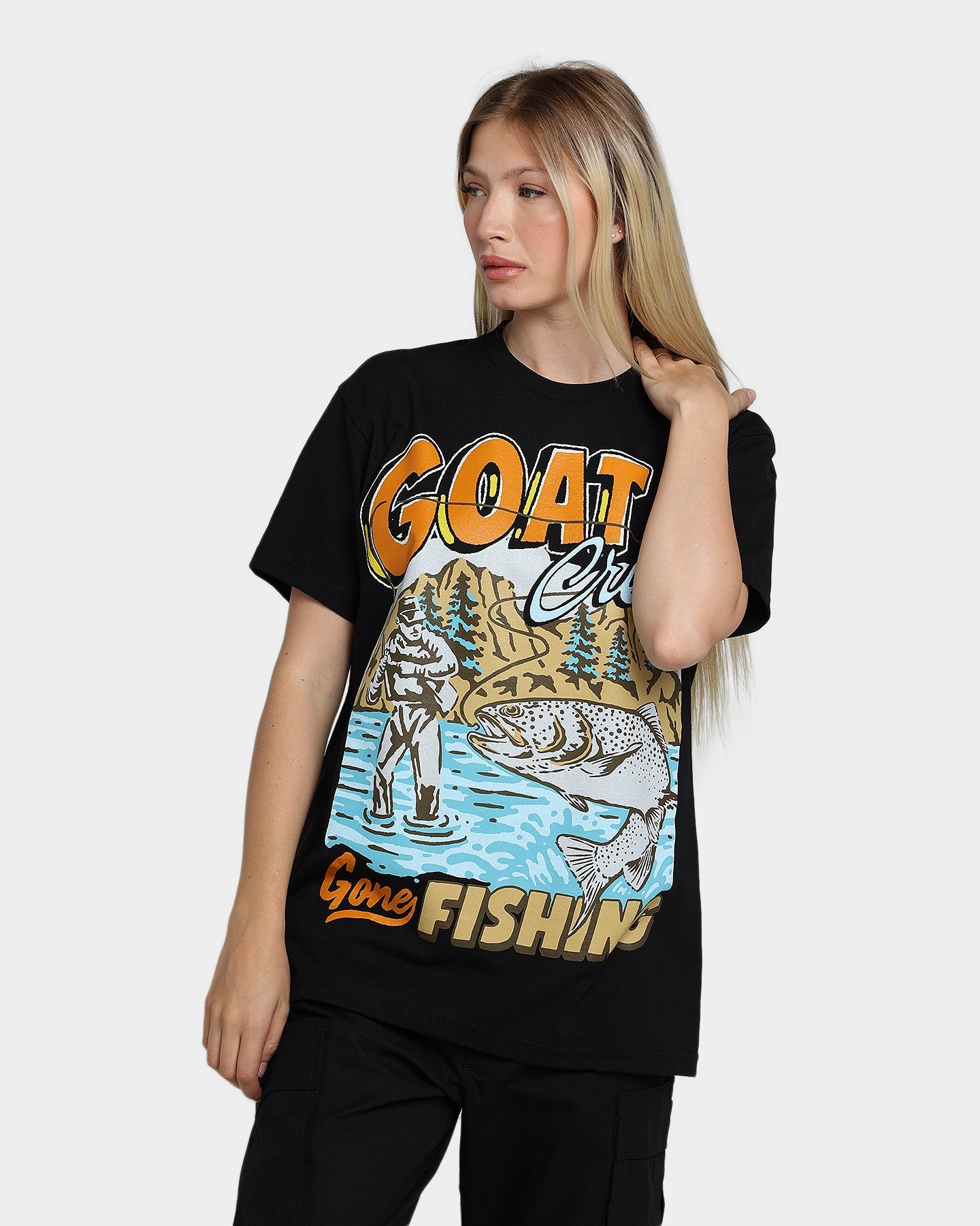 Goat Crew Gone Fishing T-Shirt Black Style001