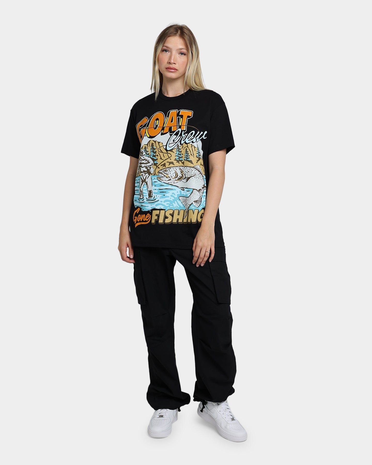 Goat Crew Gone Fishing T-Shirt Black Style001
