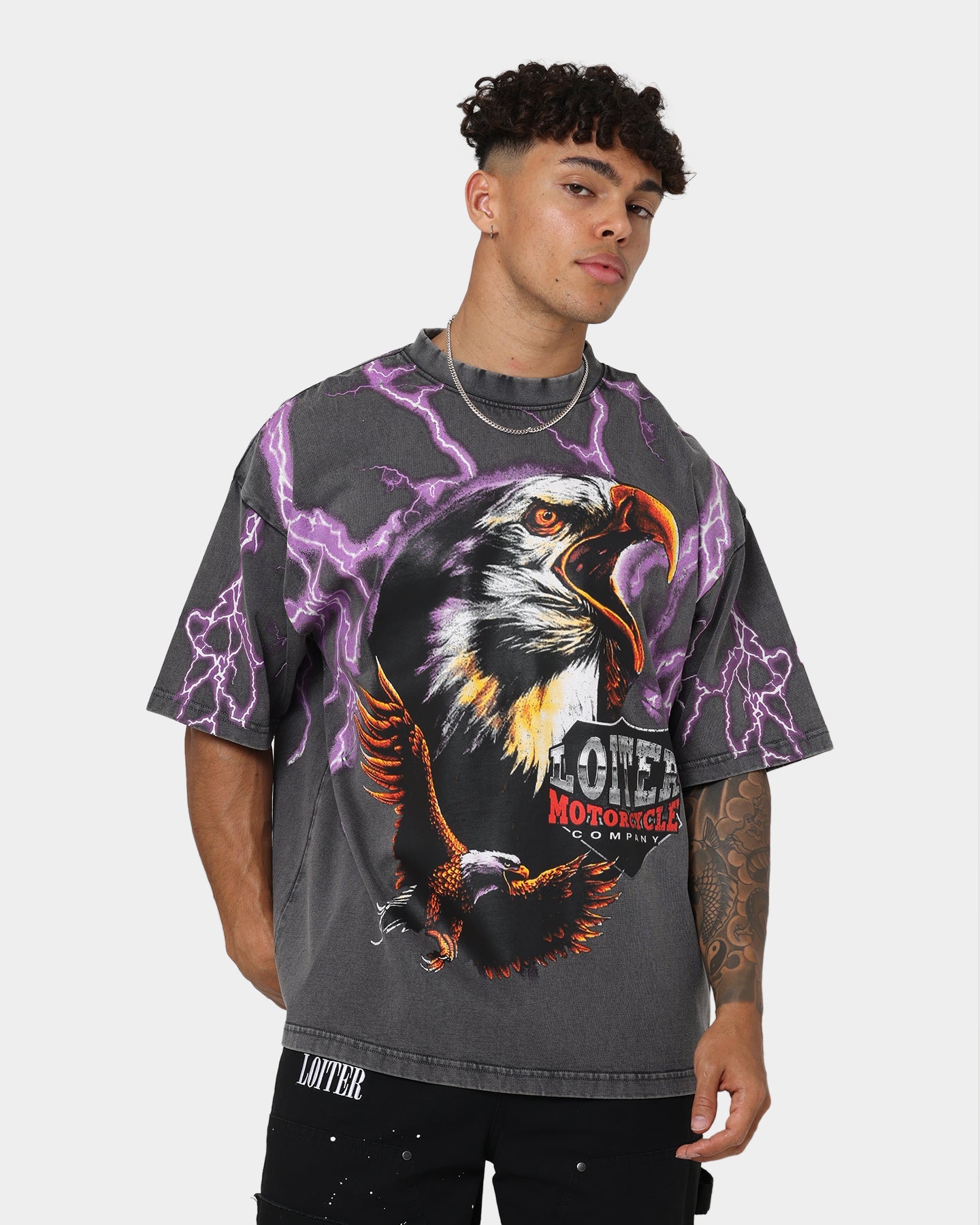 Loiter Lightning Eagle Vintage T-Shirt Charcoal