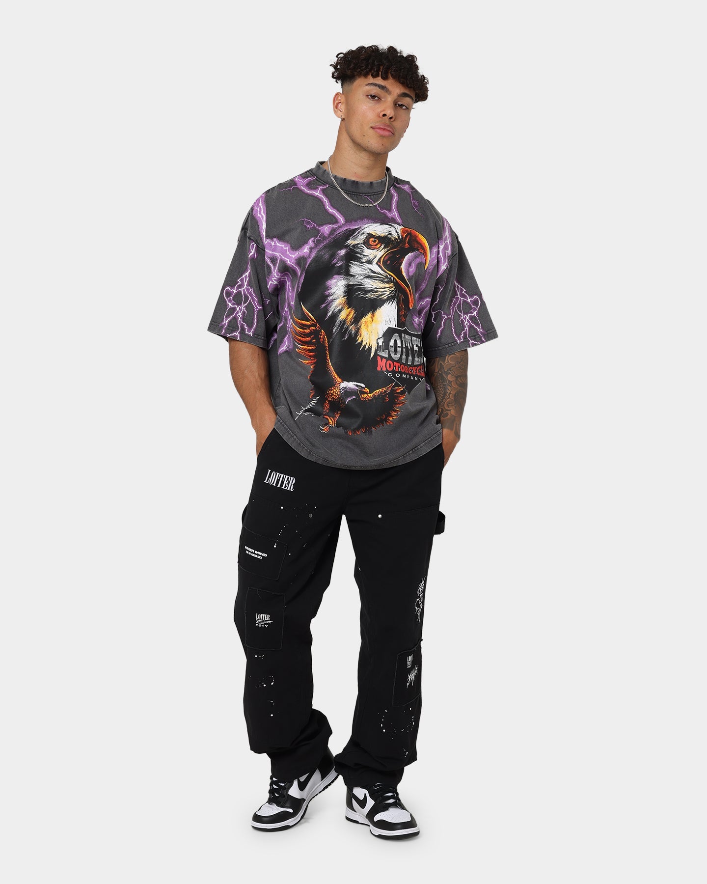 Loiter Lightning Eagle Vintage T-Shirt Charcoal