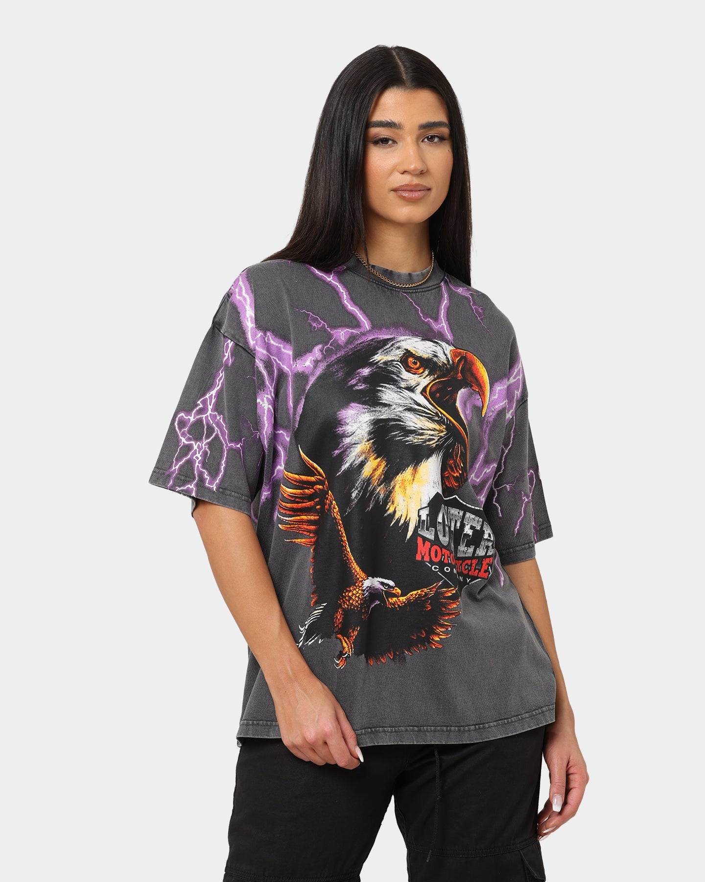 Loiter Lightning Eagle Vintage T-Shirt Charcoal Style001