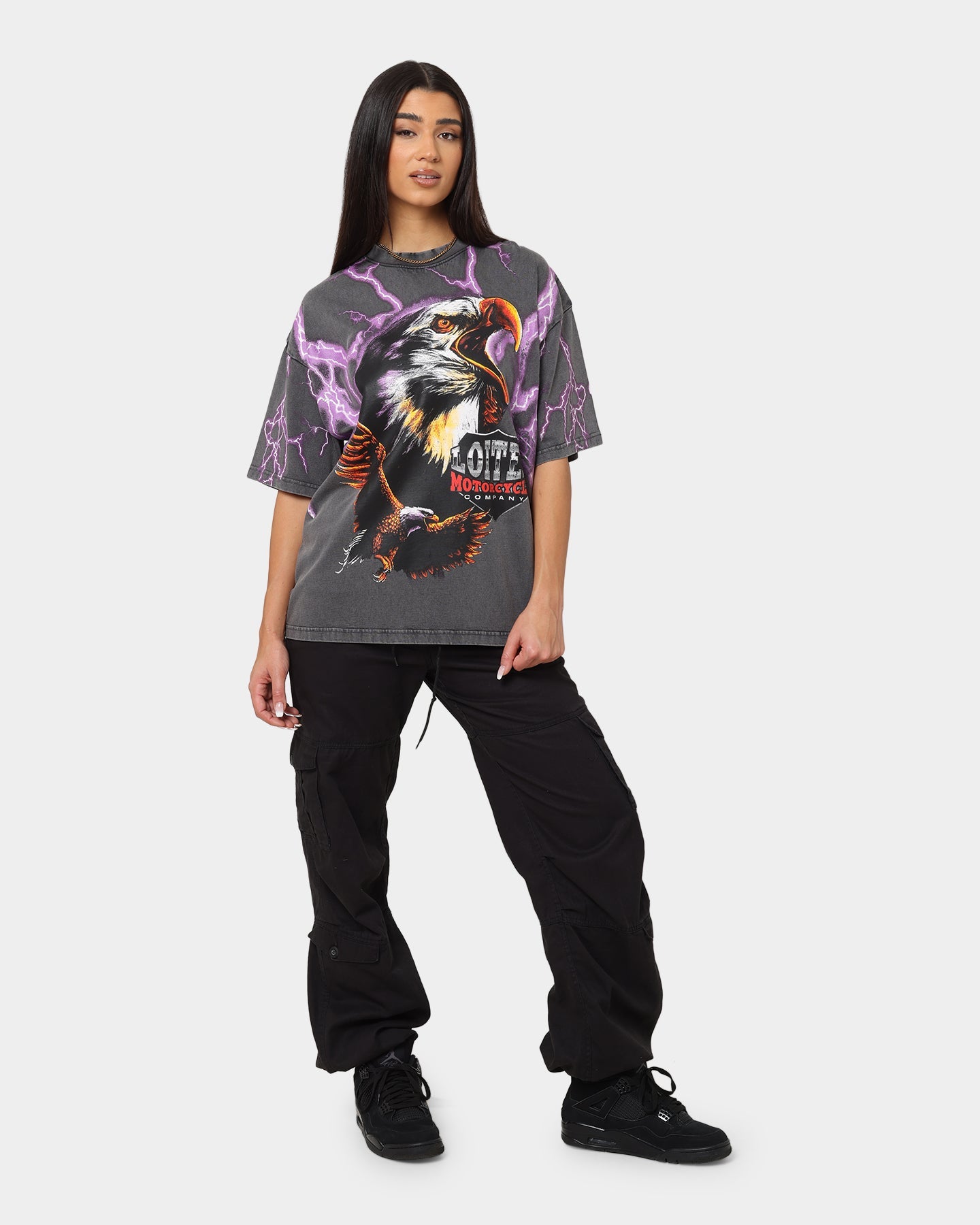 Loiter Lightning Eagle Vintage T-Shirt Charcoal Style001