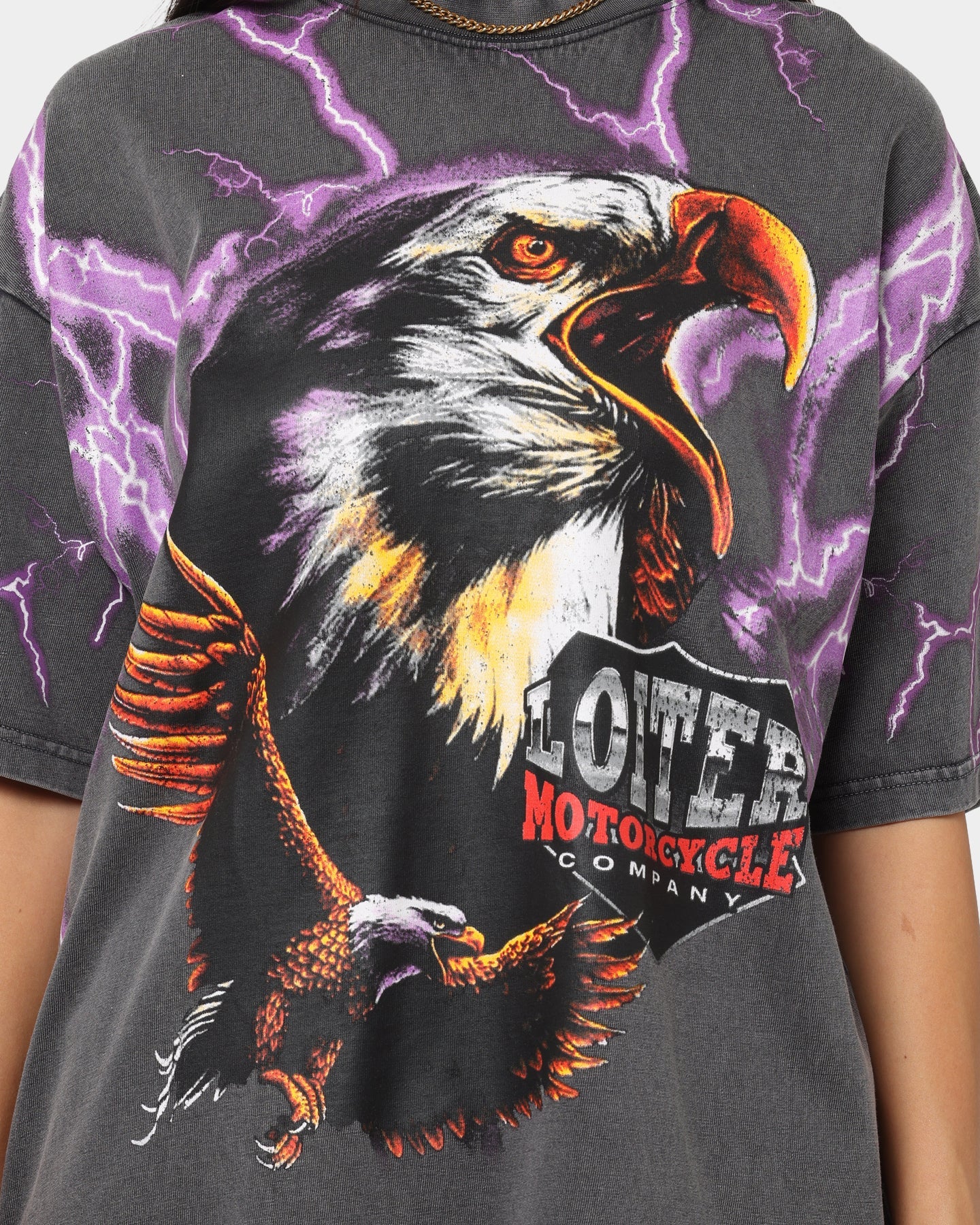 Loiter Lightning Eagle Vintage T-Shirt Charcoal Style001