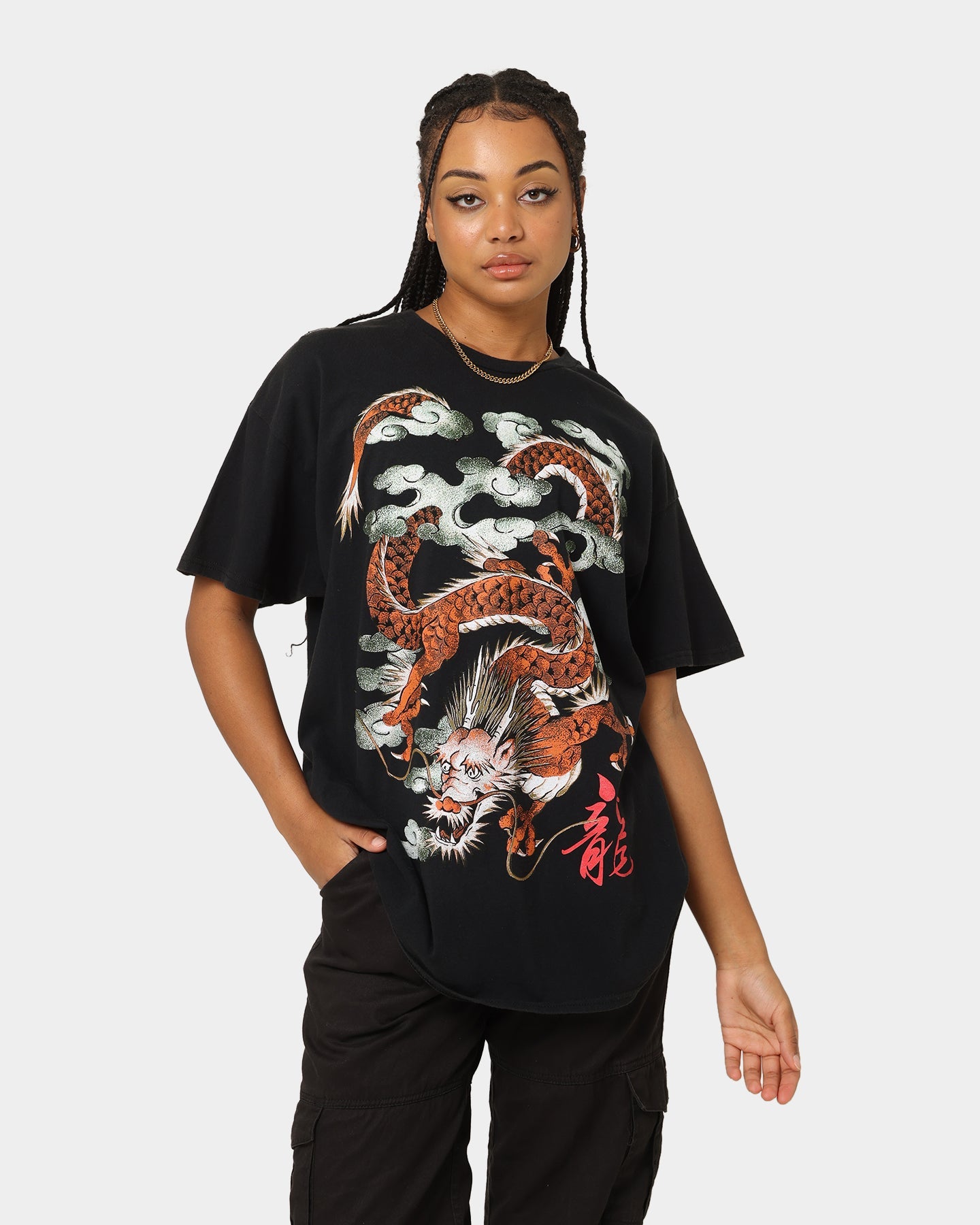 American Thrift Ryu Dragon Vintage T-Shirt Washed Black Style001