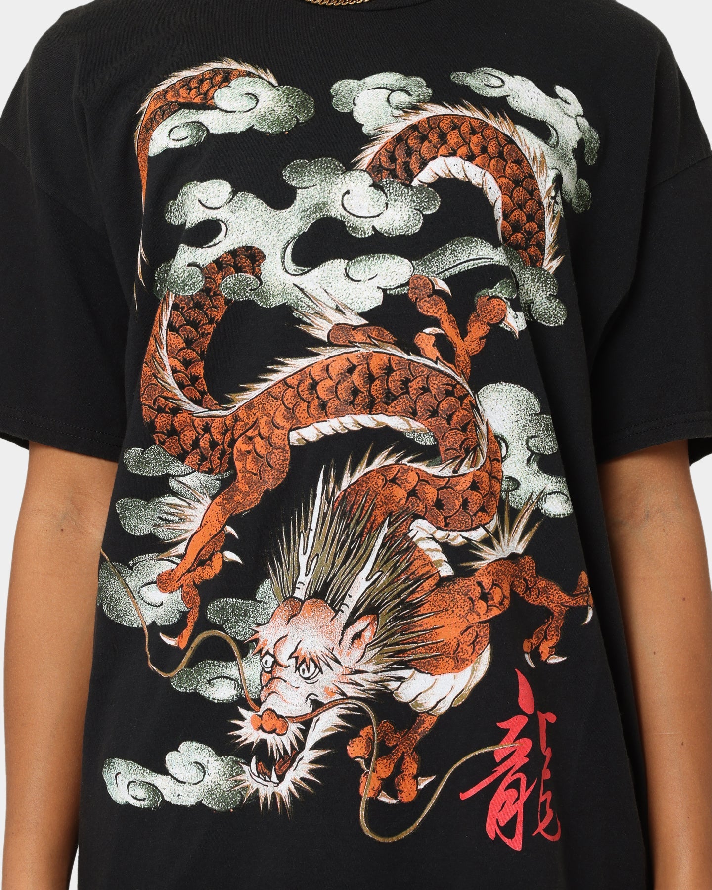 American Thrift Ryu Dragon Vintage T-Shirt Washed Black Style001