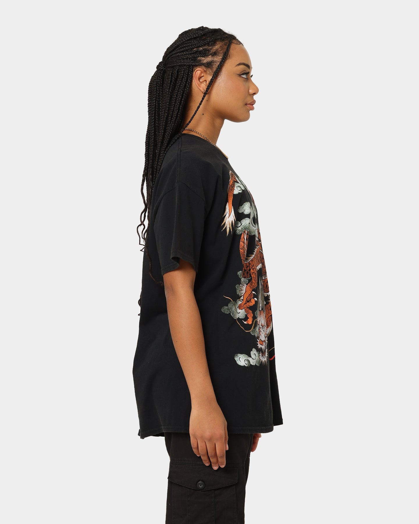 American Thrift Ryu Dragon Vintage T-Shirt Washed Black Style001