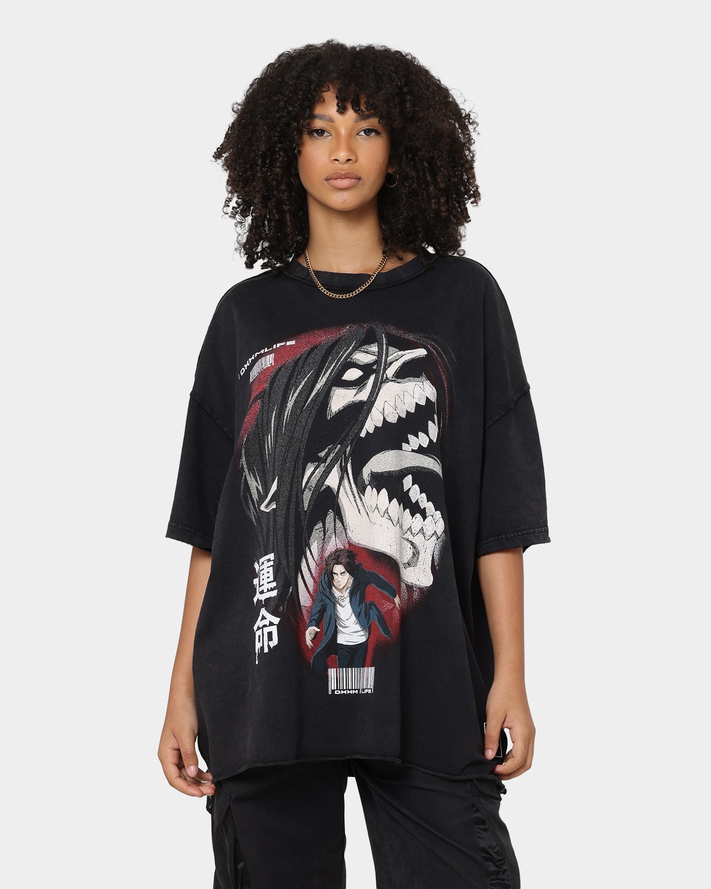 DXXMLIFE X Attack On Titan Eren DXXM Vintage T-Shirt Aged Black Style001