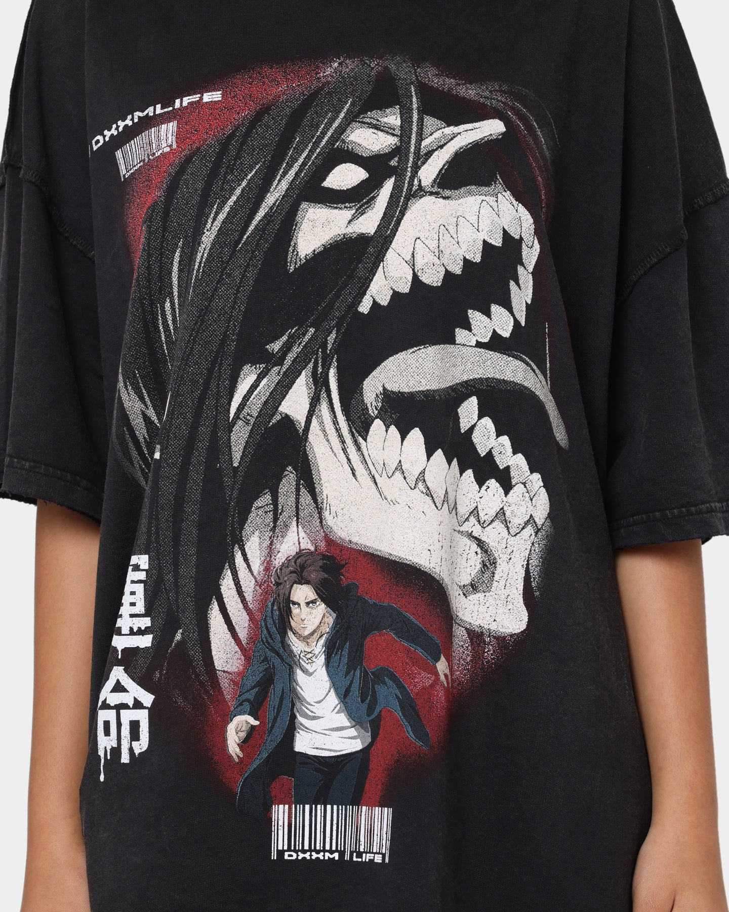 DXXMLIFE X Attack On Titan Eren DXXM Vintage T-Shirt Aged Black Style001