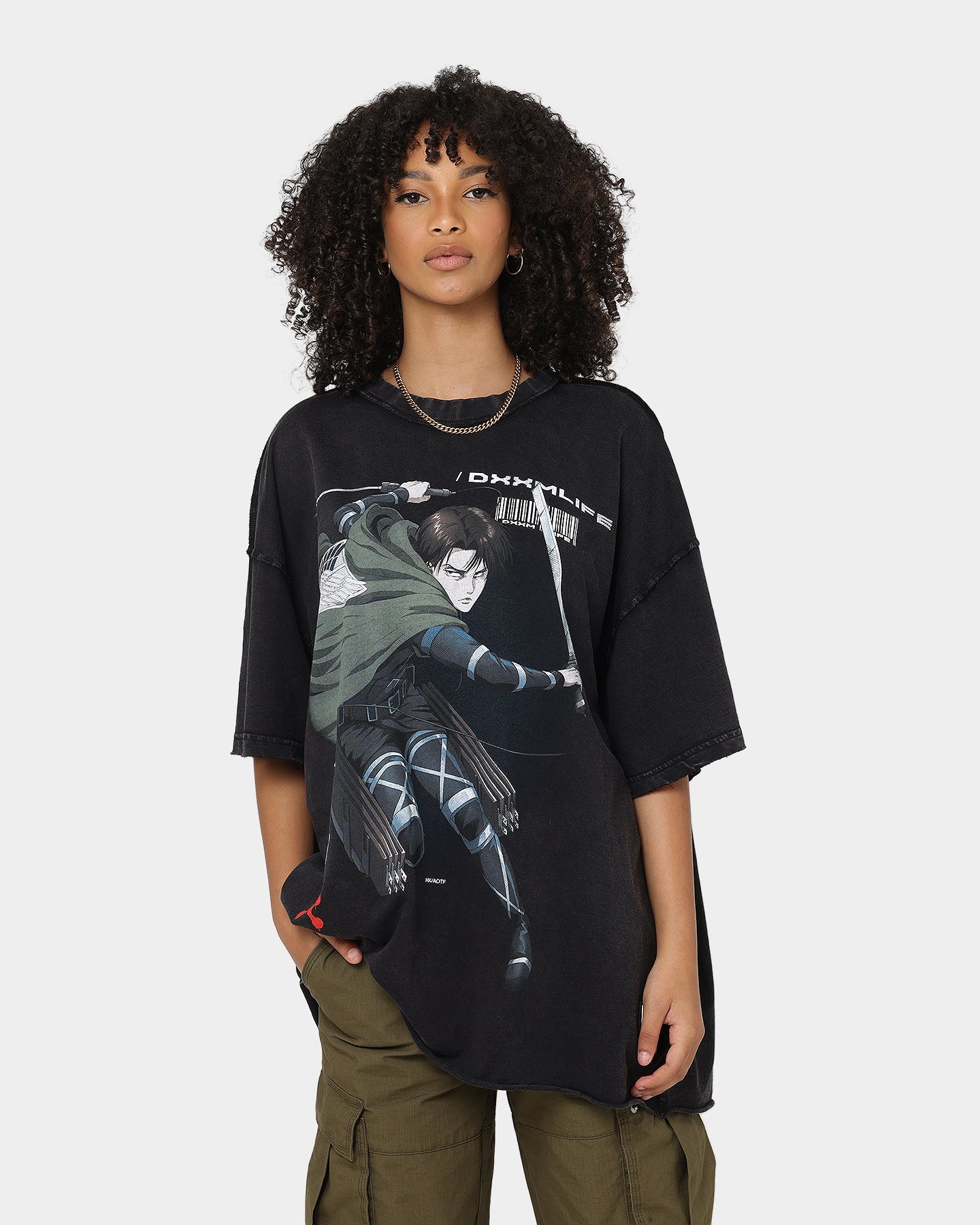 DXXMLIFE X Attack On Titan Levi DXXM Vintage T-Shirt Aged Black Style001
