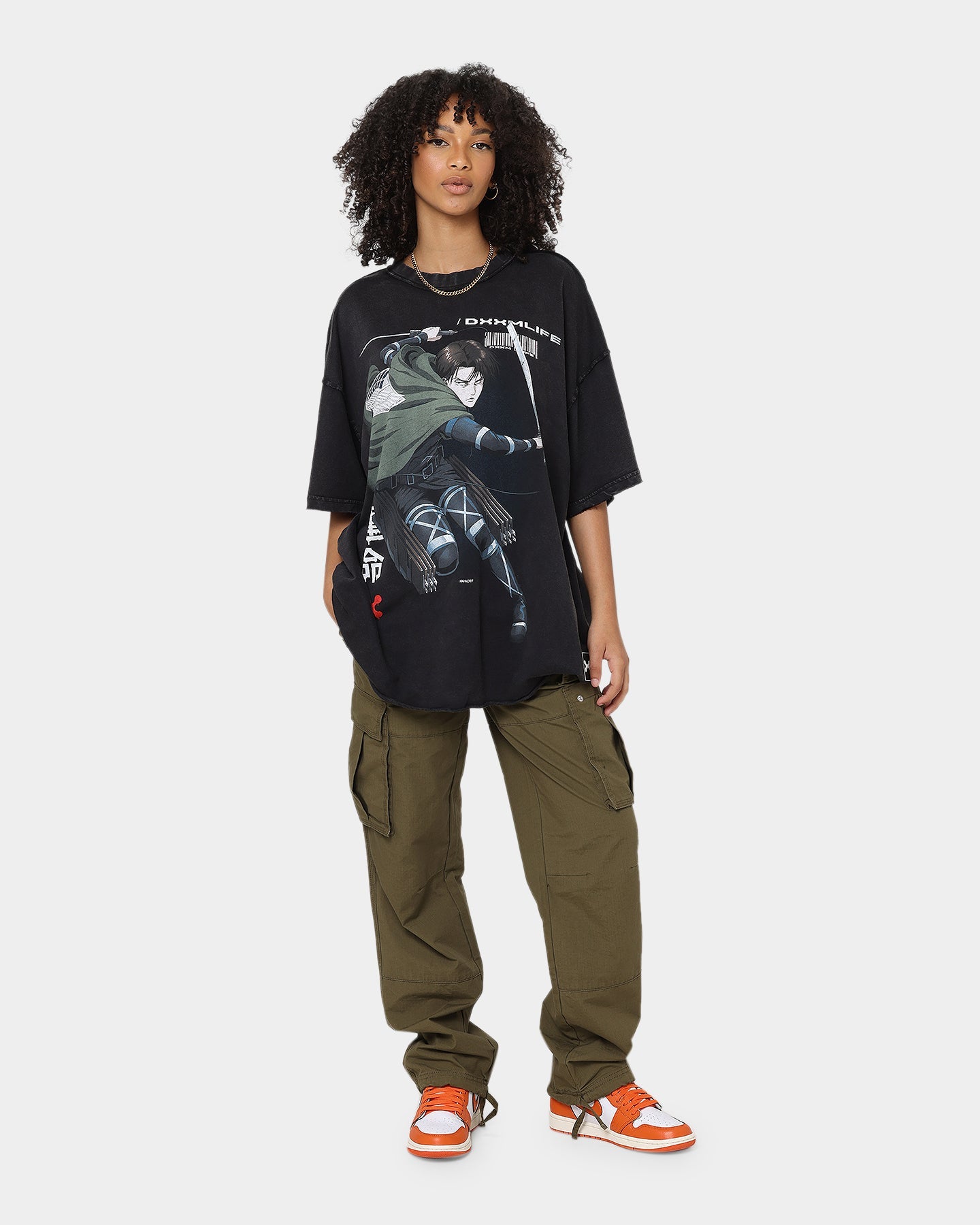 DXXMLIFE X Attack On Titan Levi DXXM Vintage T-Shirt Aged Black Style001