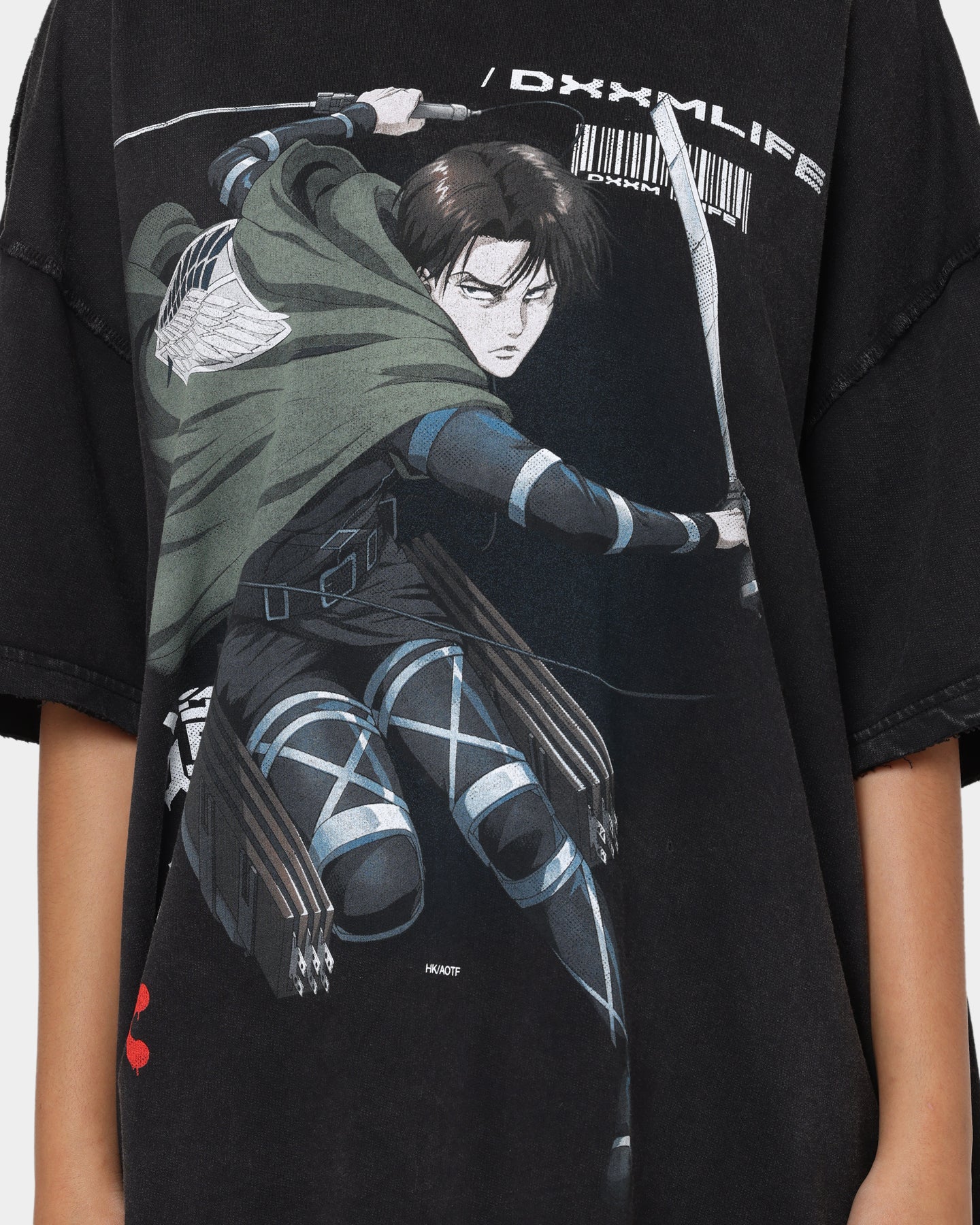 DXXMLIFE X Attack On Titan Levi DXXM Vintage T-Shirt Aged Black Style001