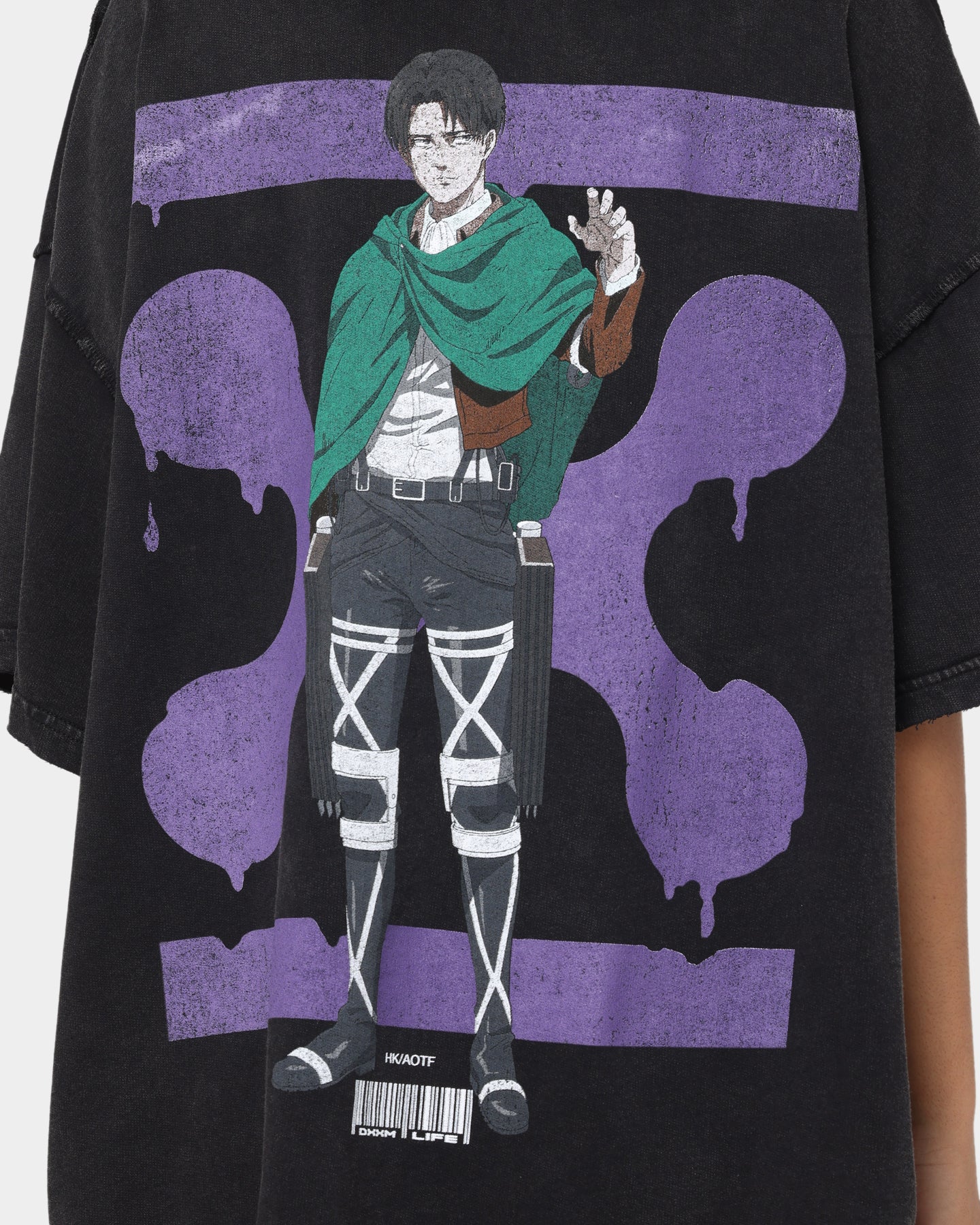 DXXMLIFE X Attack On Titan Levi DXXM Vintage T-Shirt Aged Black Style001