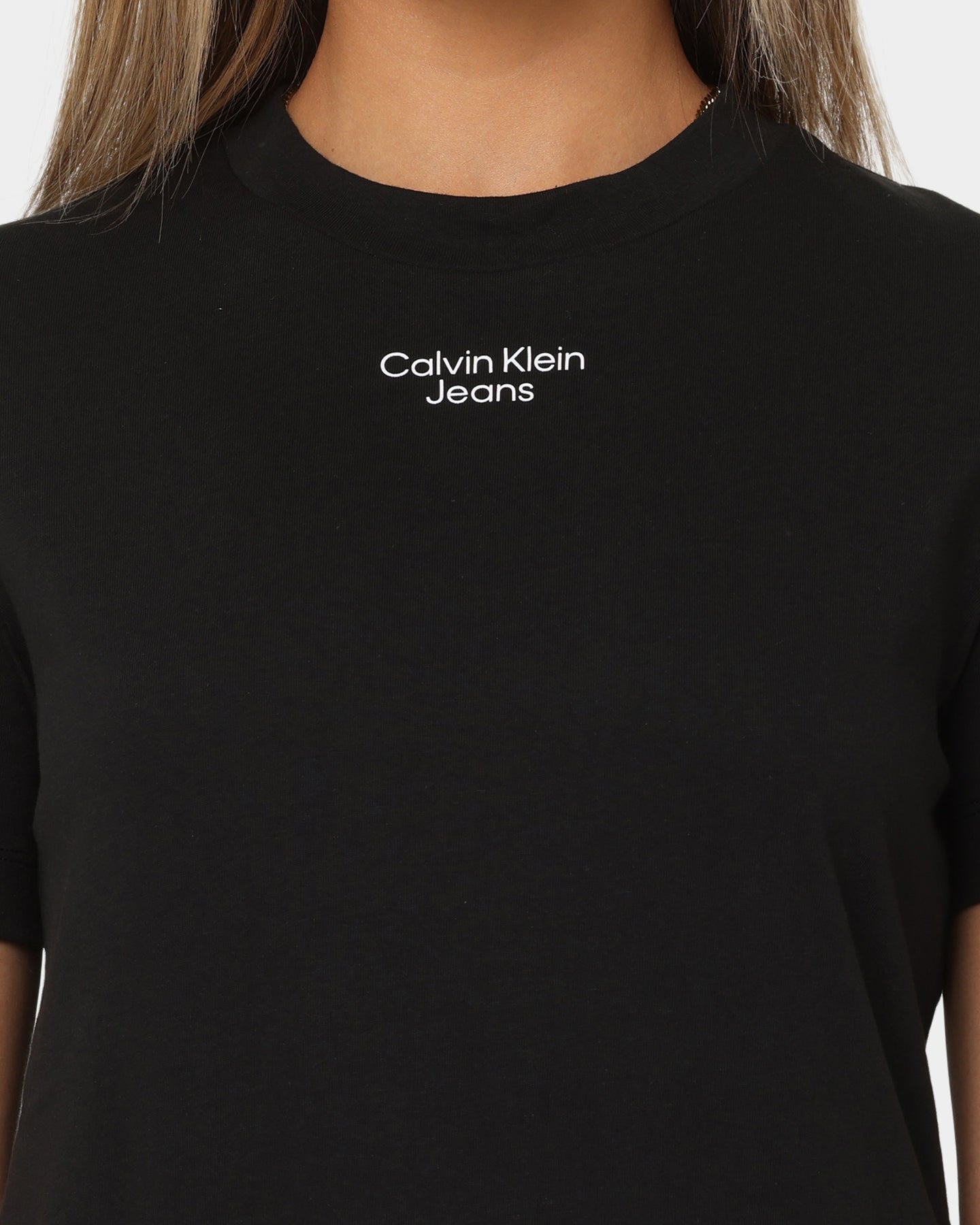 Calvin Klein Women's Stacked Logo Modern Straight T-Shirt Ck Black