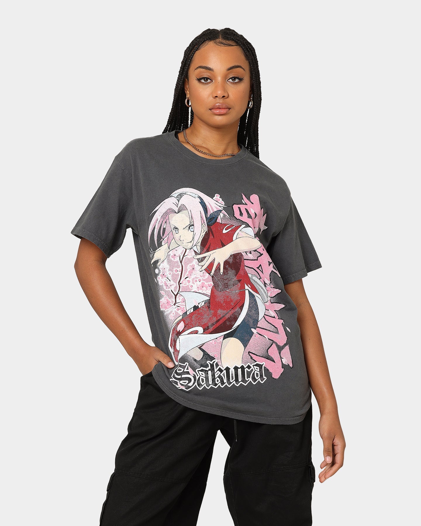 Goat Crew X Naruto Sakura CLR T-Shirt Charcoal Style001
