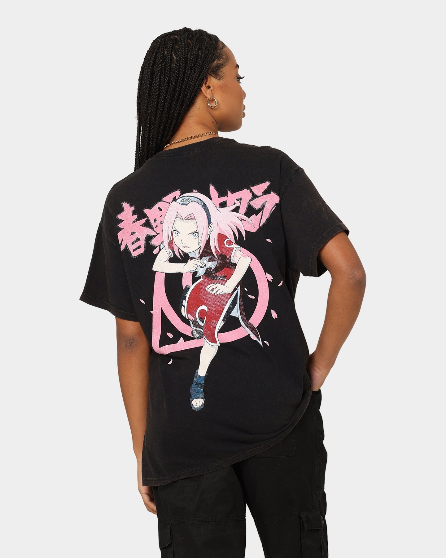 Goat Crew X Naruto Sakura CLR Vintage T-Shirt Washed Black Style001