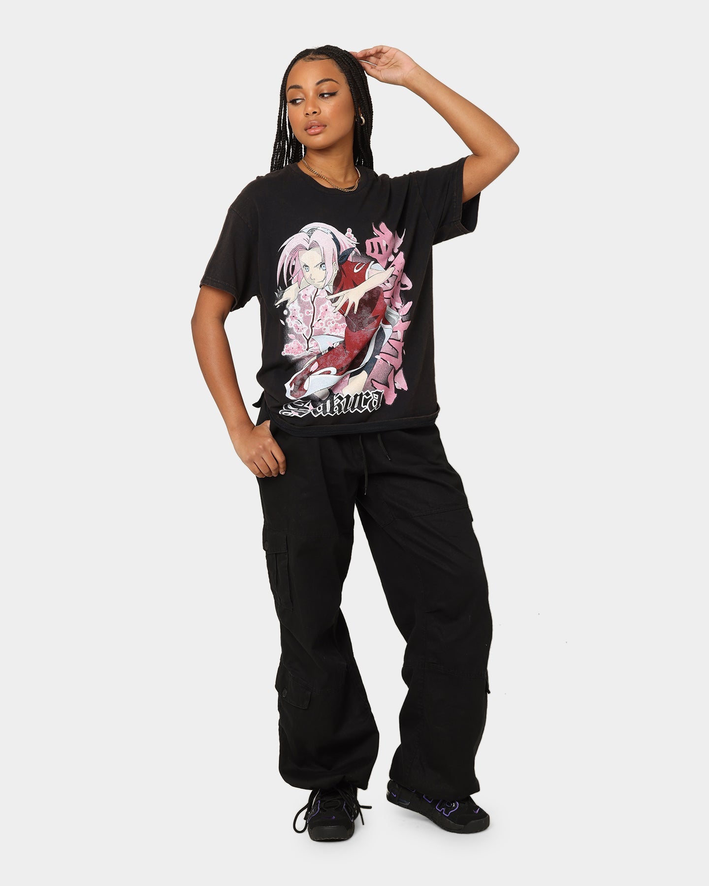 Goat Crew X Naruto Sakura CLR Vintage T-Shirt Washed Black Style001