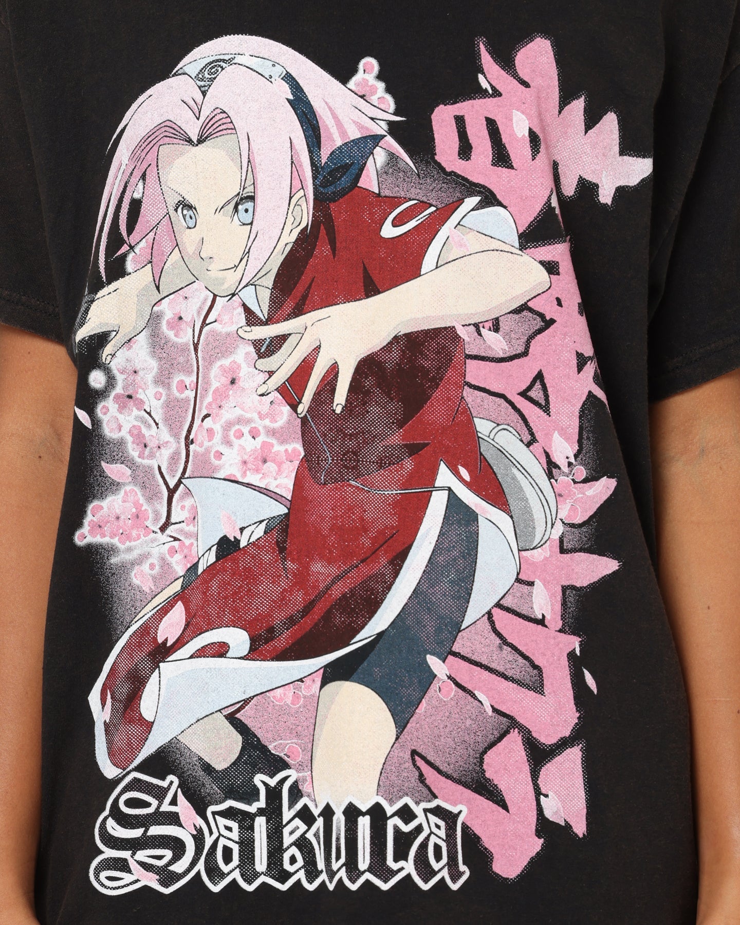 Goat Crew X Naruto Sakura CLR Vintage T-Shirt Washed Black Style001