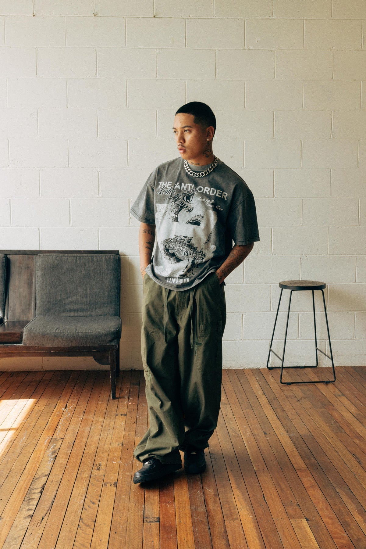 Loiter X The Anti Order Dragon T-Shirt Charcoal