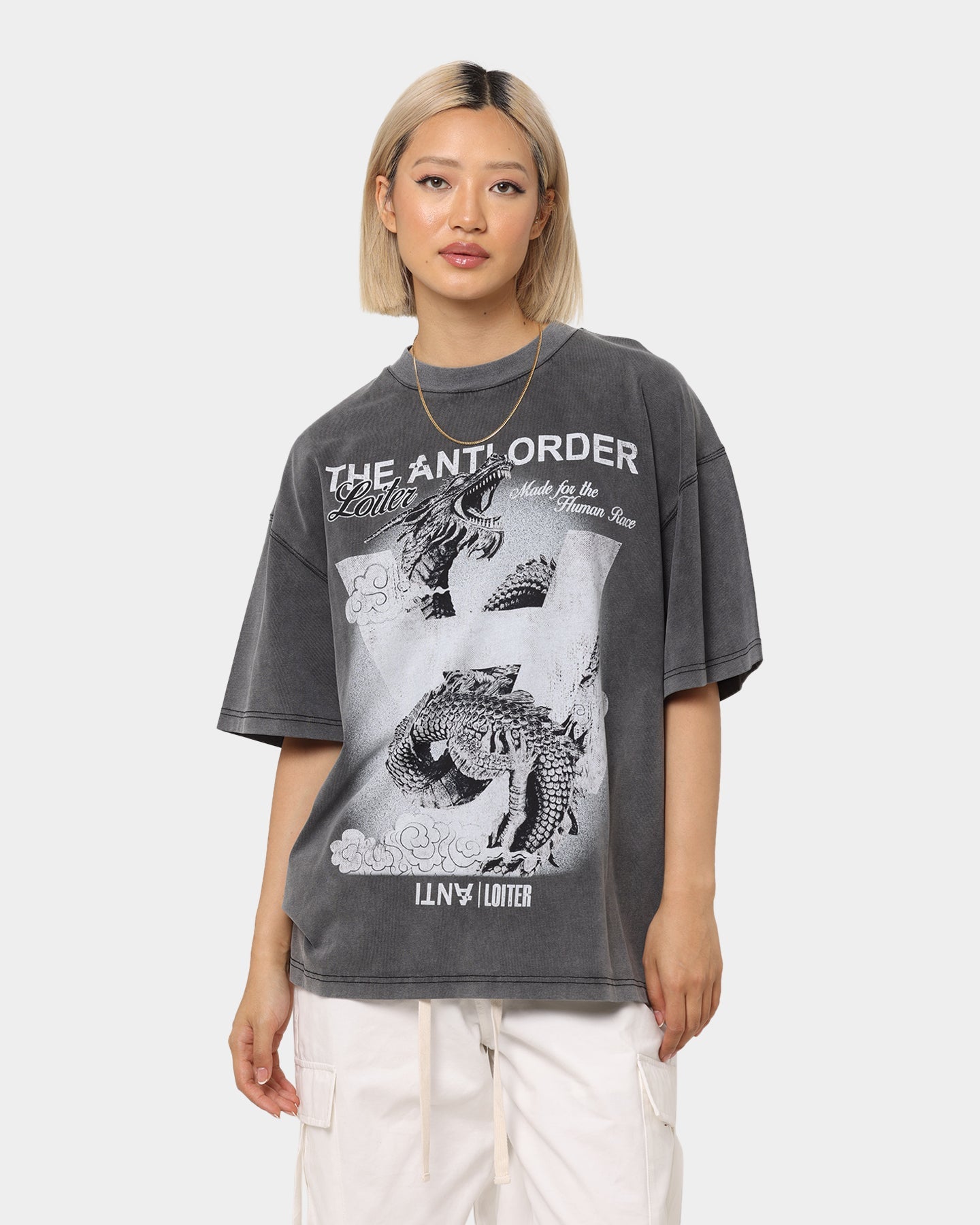 Loiter X The Anti Order Dragon T-Shirt Charcoal Style001