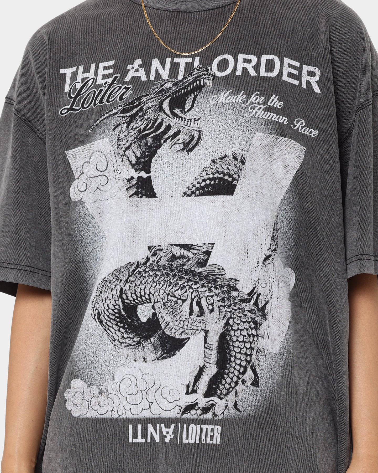 Loiter X The Anti Order Dragon T-Shirt Charcoal Style001