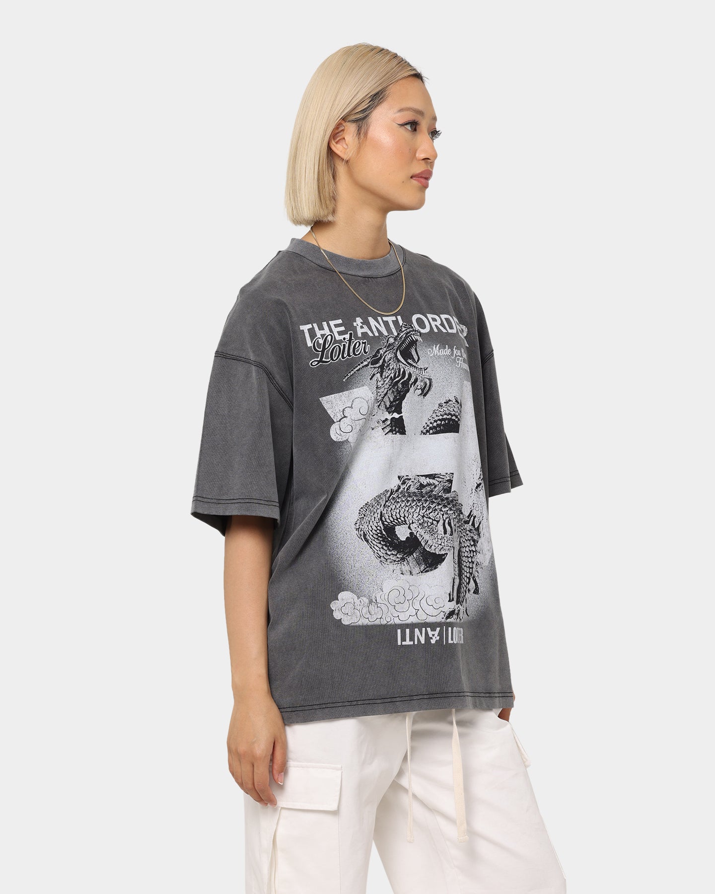 Loiter X The Anti Order Dragon T-Shirt Charcoal Style001