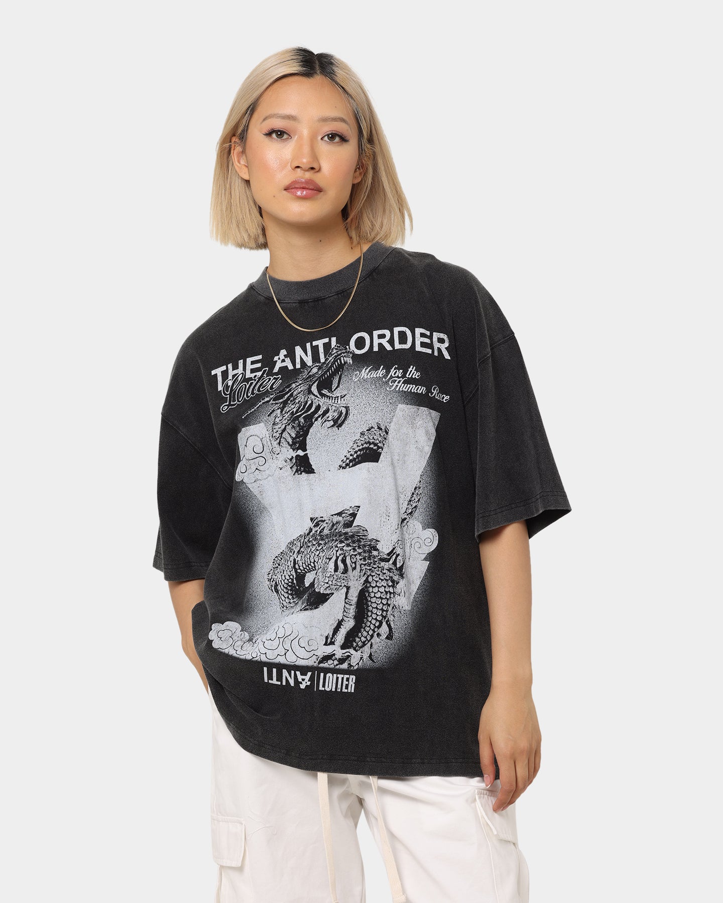 Loiter X The Anti Order Dragon Vintage T-Shirt Vintage Black Style001