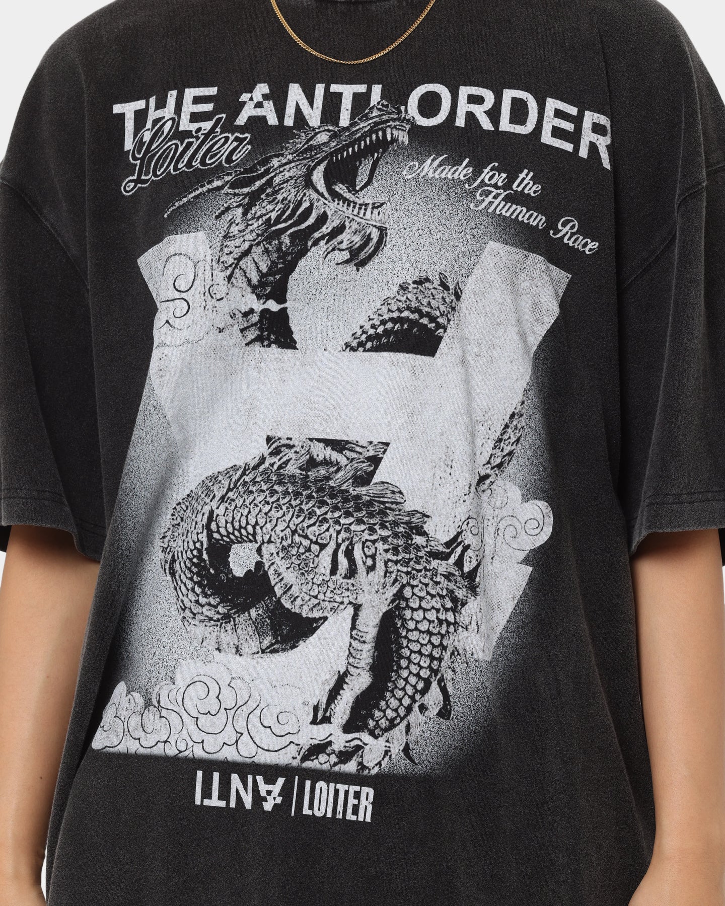 Loiter X The Anti Order Dragon Vintage T-Shirt Vintage Black Style001