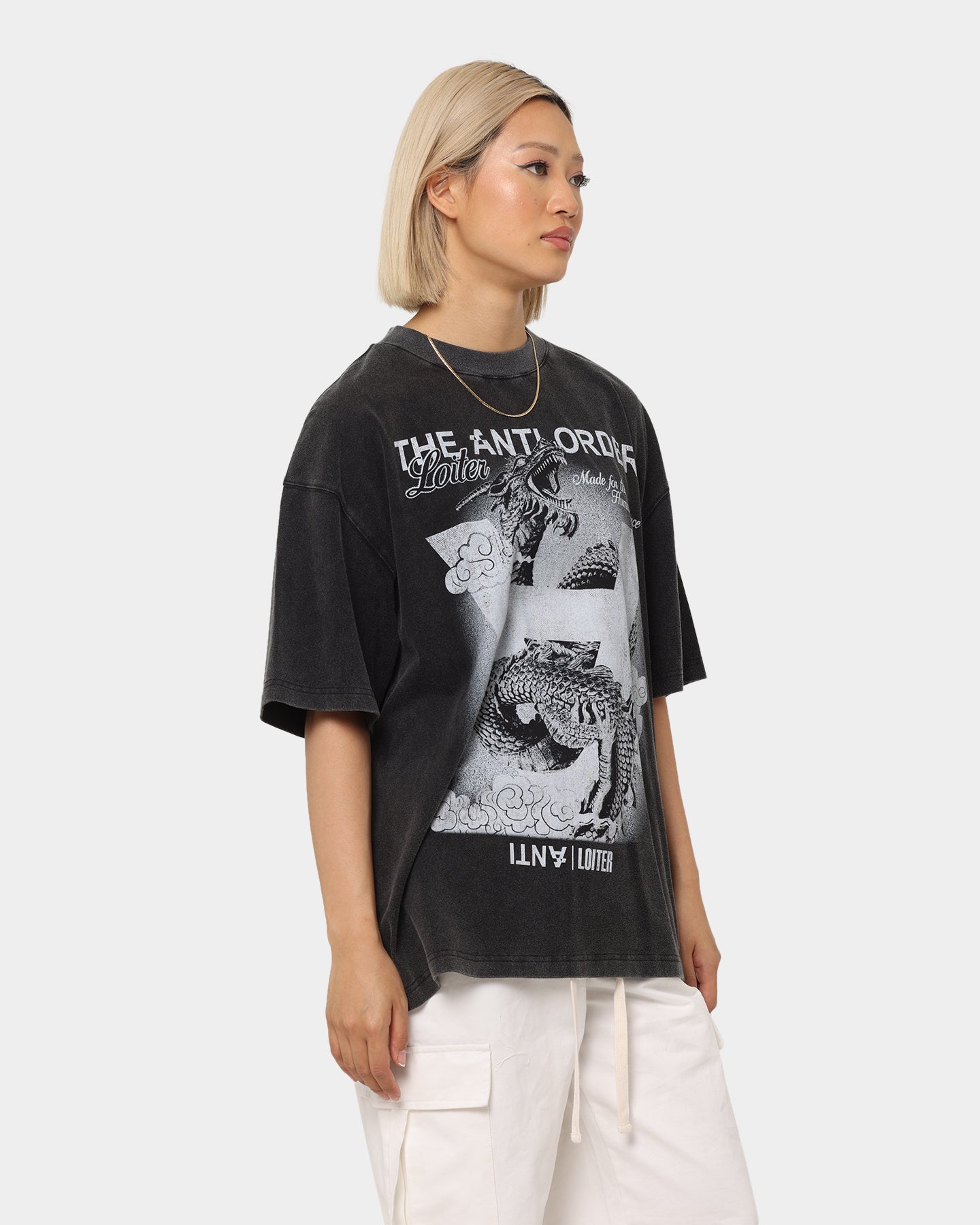 Loiter X The Anti Order Dragon Vintage T-Shirt Vintage Black Style001