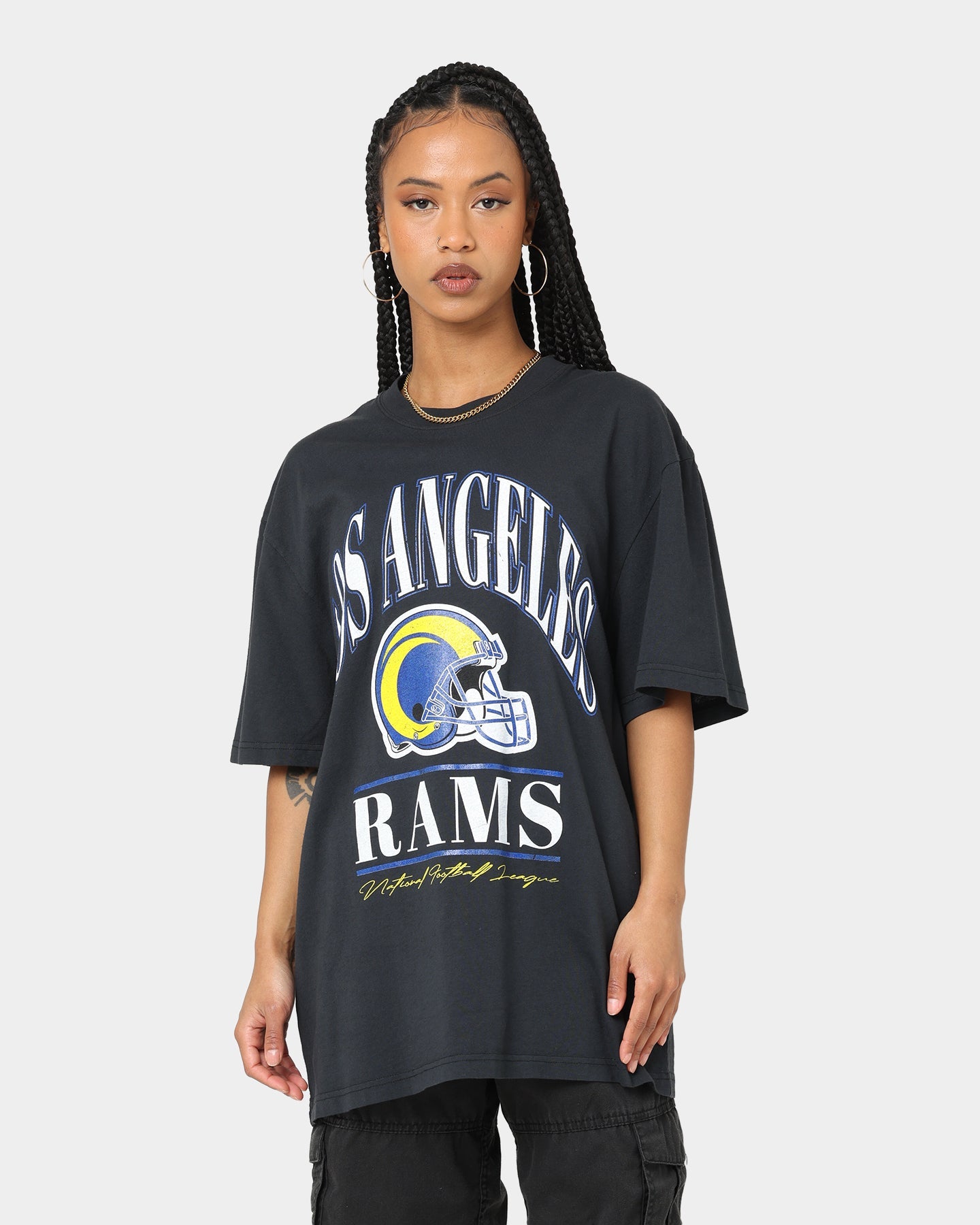 Majestic Athletic Los Angeles Rams Helmet Arch T-Shirt Faded Black Style001