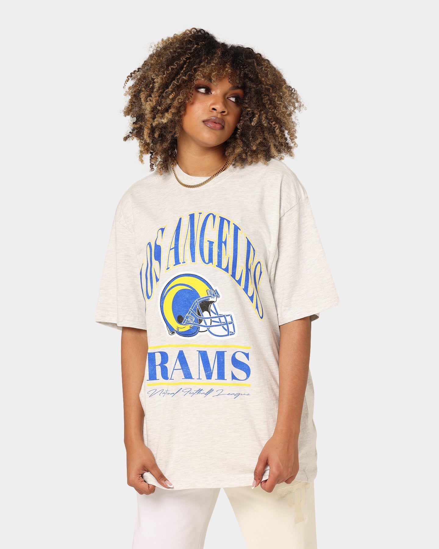 Majestic Athletic Los Angeles Rams Helmet Arch T-Shirt White Marle Style001