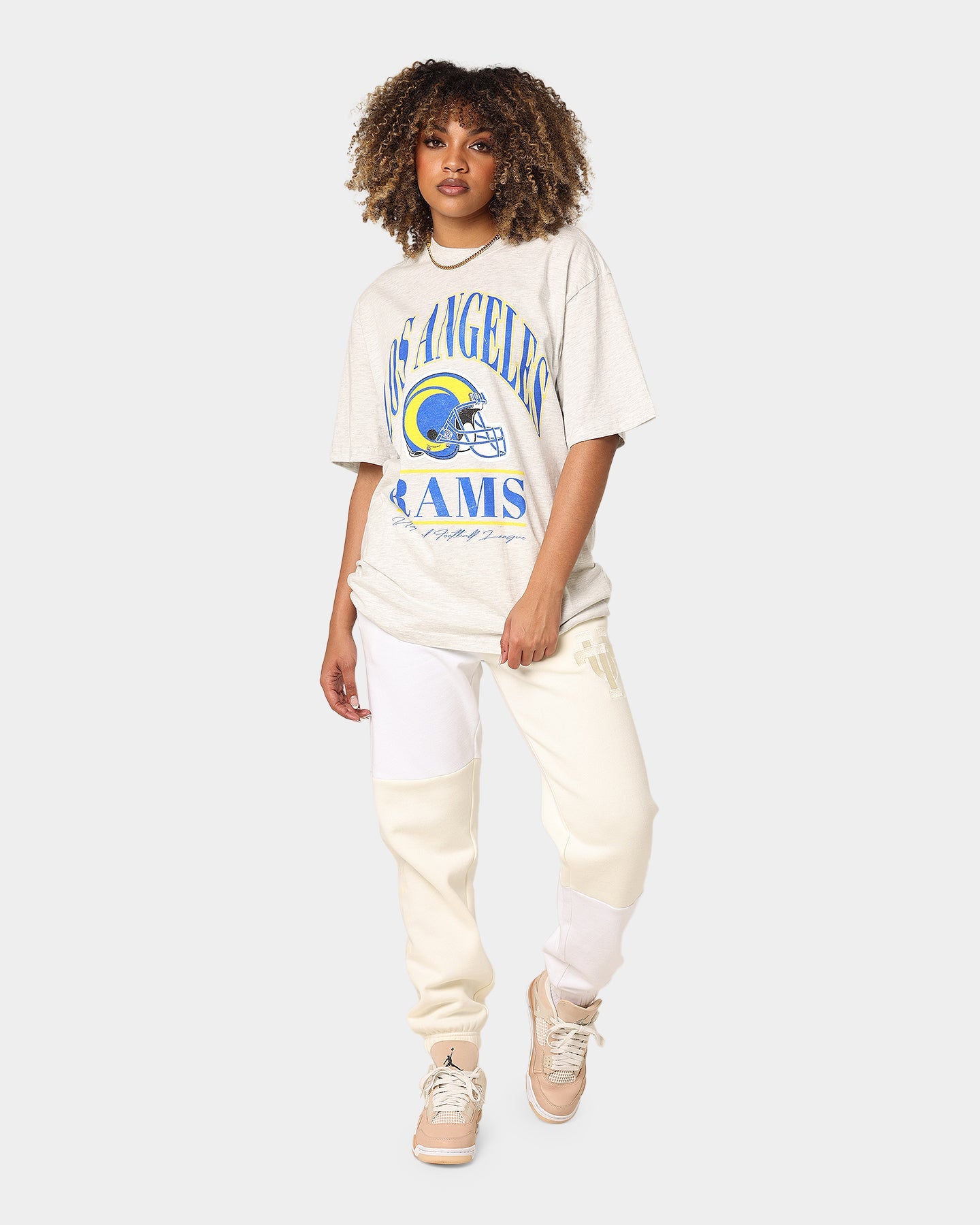 Majestic Athletic Los Angeles Rams Helmet Arch T-Shirt White Marle Style001