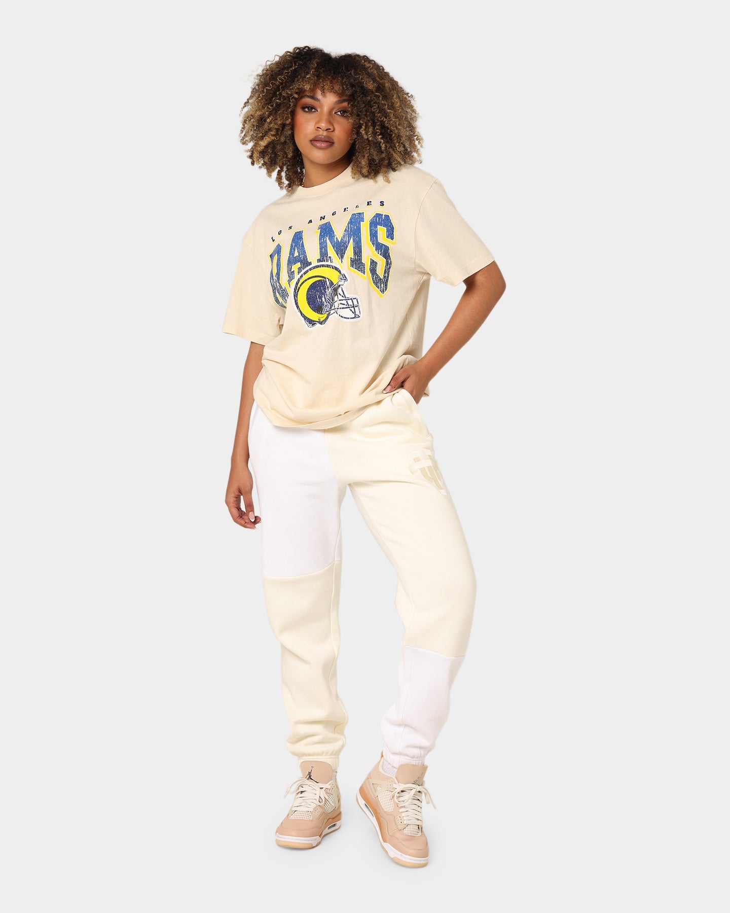 Majestic Athletic Los Angeles Rams Helmet Arch T-Shirt Sand Style001