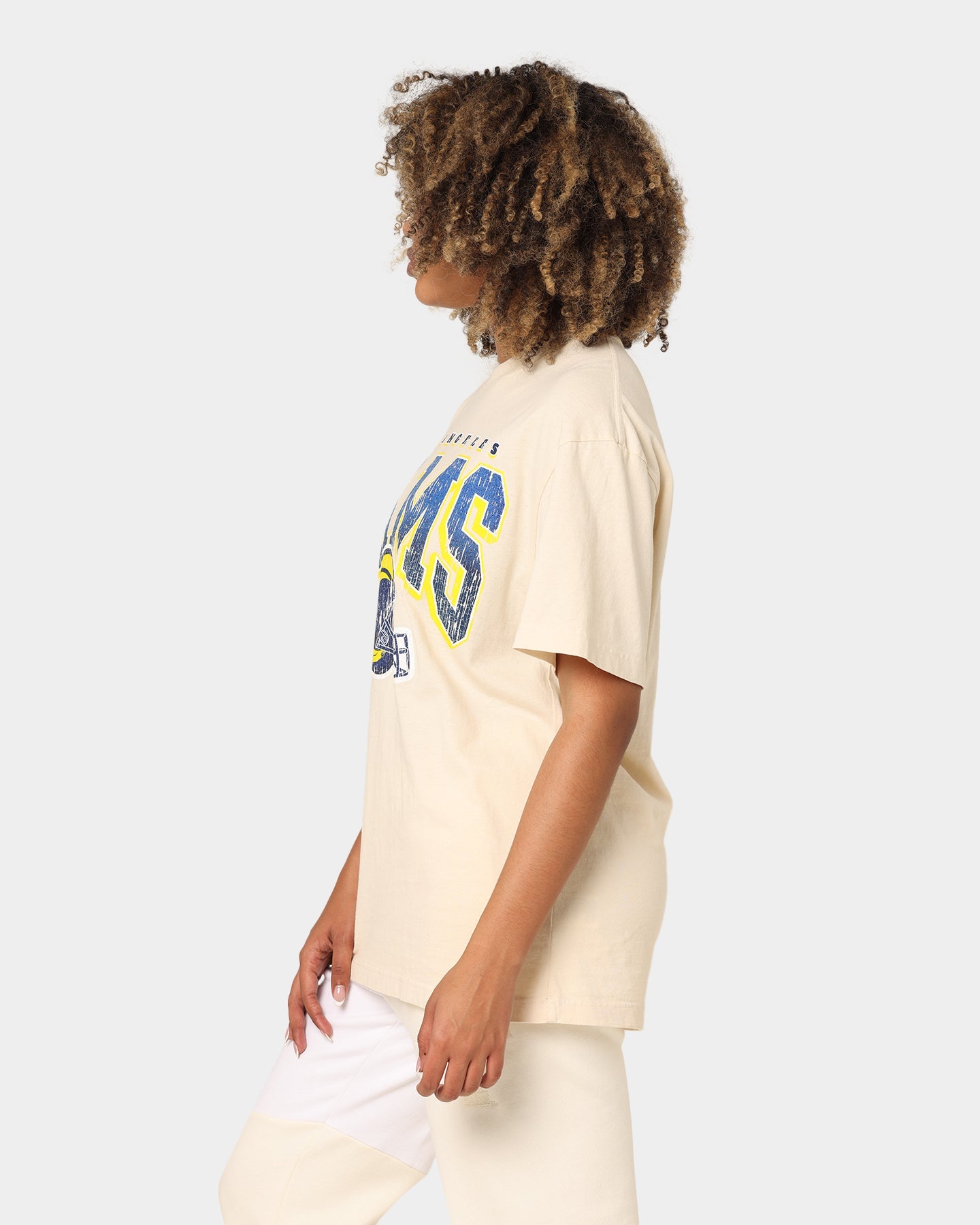 Majestic Athletic Los Angeles Rams Helmet Arch T-Shirt Sand Style001