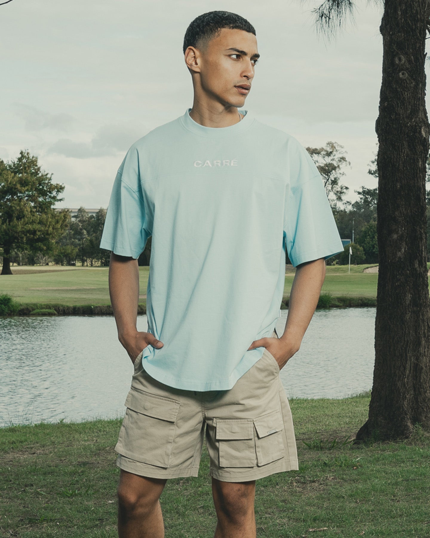Carr√© Grid Iron Oversized T-Shirt Light Blue