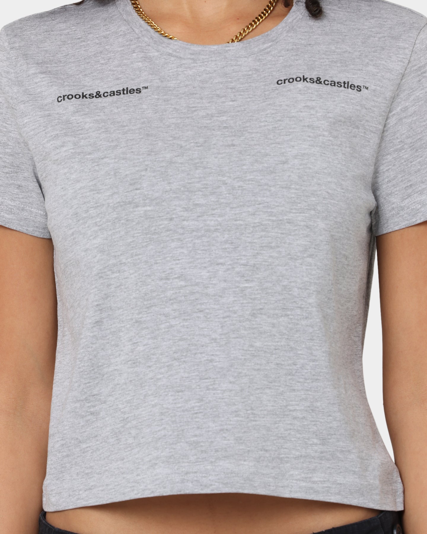 Crooks & Castles Women's Collar Logo Crop T-Shirt Heather Grey